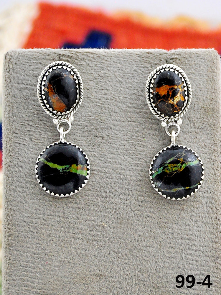 Southwest Made Black Jack Turquoise & Sterling Silver Post Dangle Earrings
