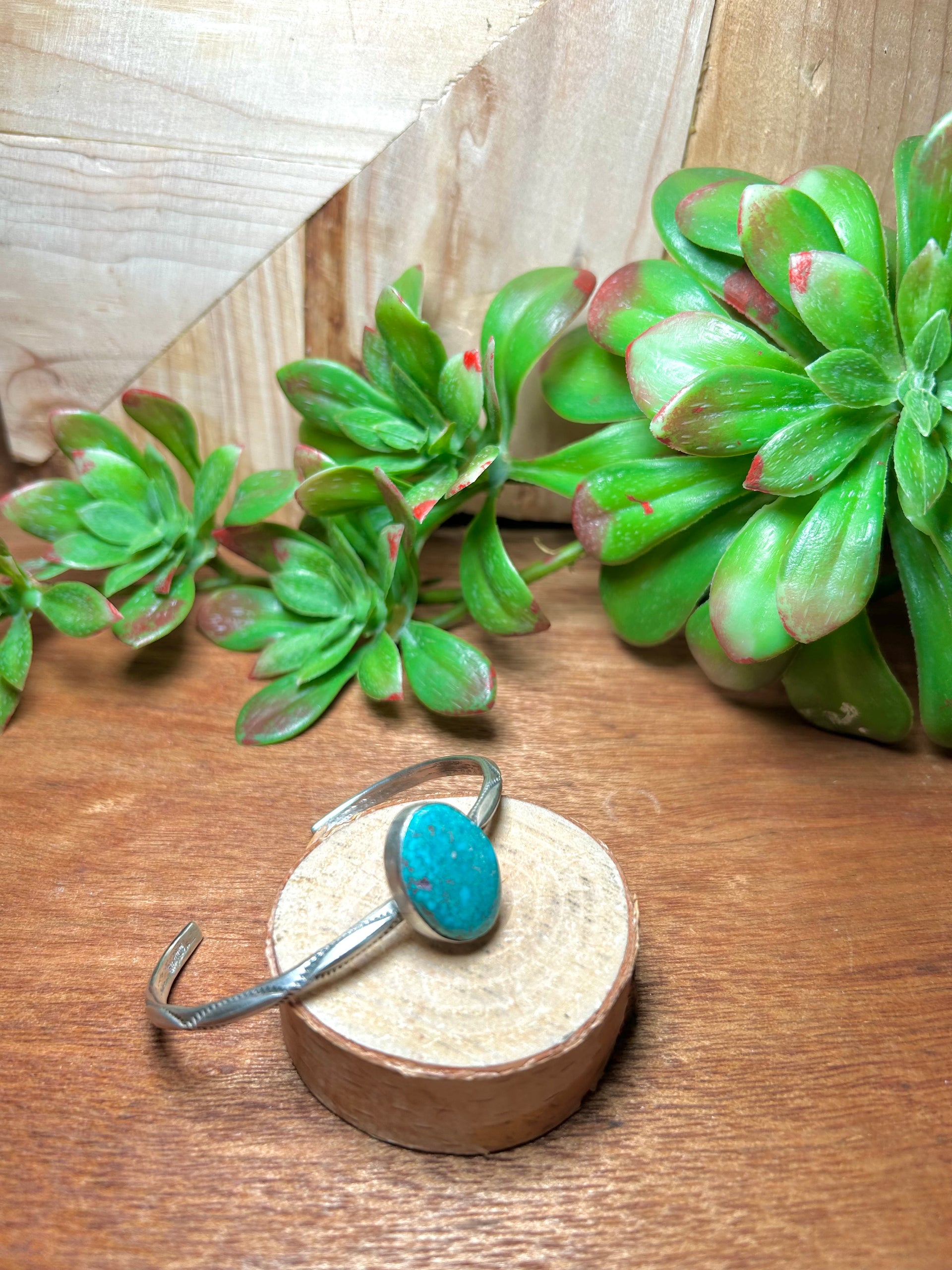 Navajo Made Kingman Turquoise & Sterling Silver Cuff Bracelet