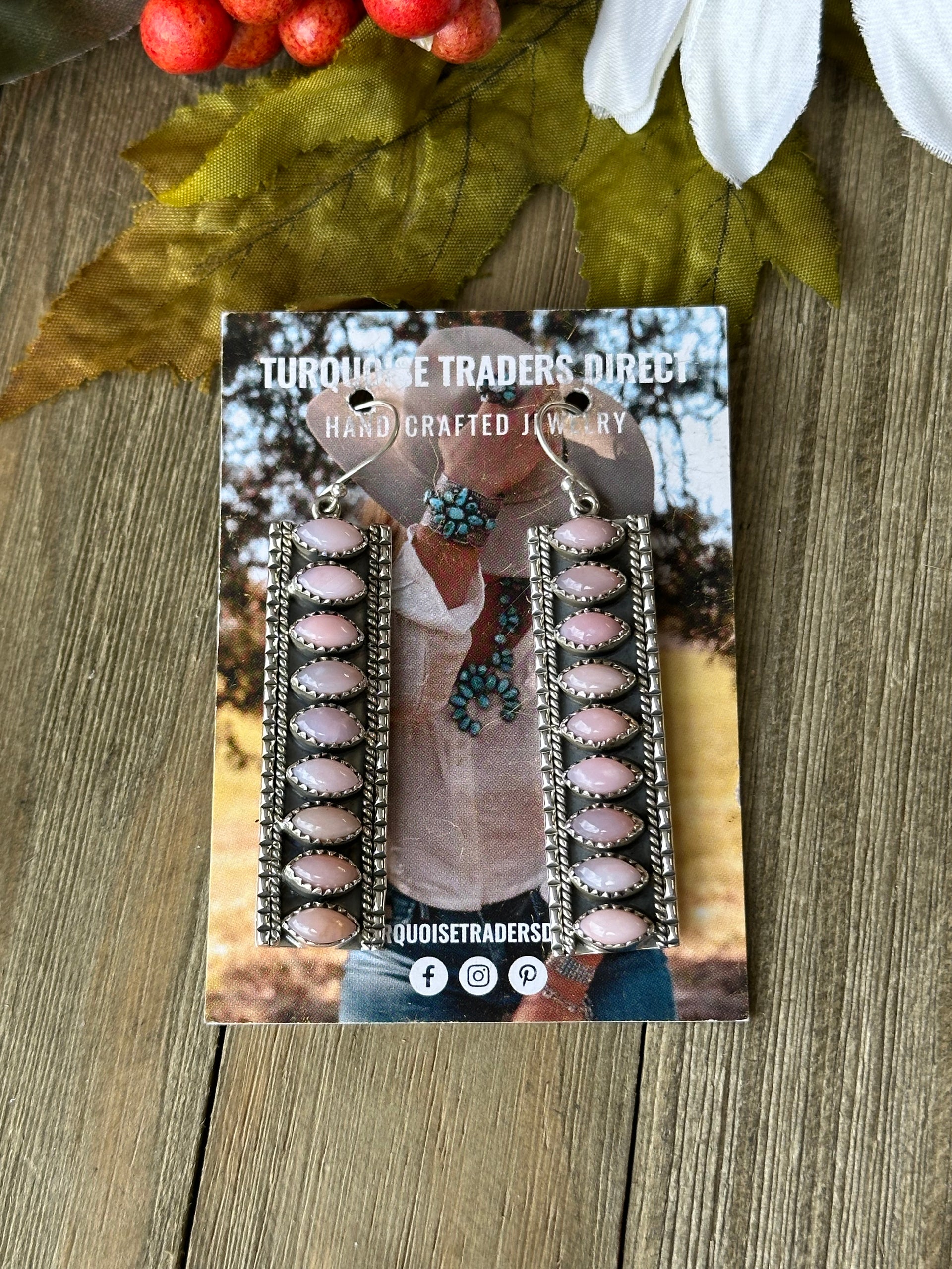 Southwest Handmade Peruvian Pink Opal & Sterling Silver Dangle Cluster Earrings