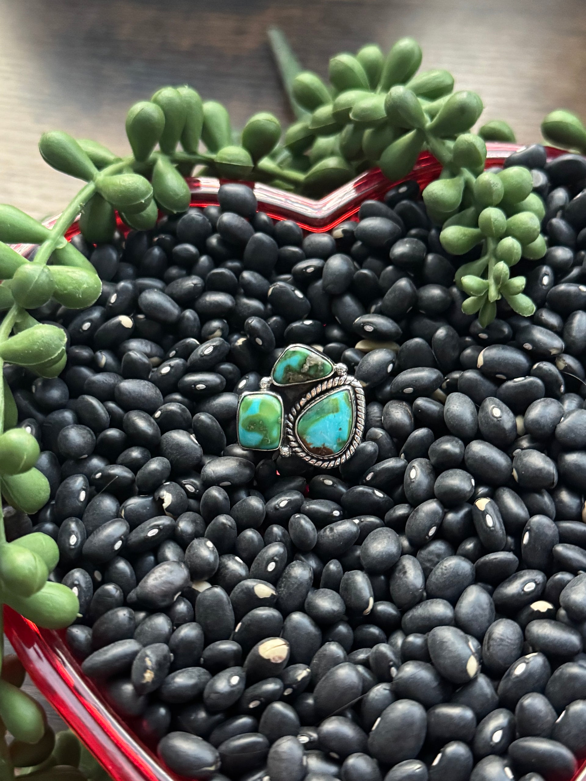 Southwest Handmade Sonoran Mountain Turquoise & Sterling Silver Adjustable Cluster Ring