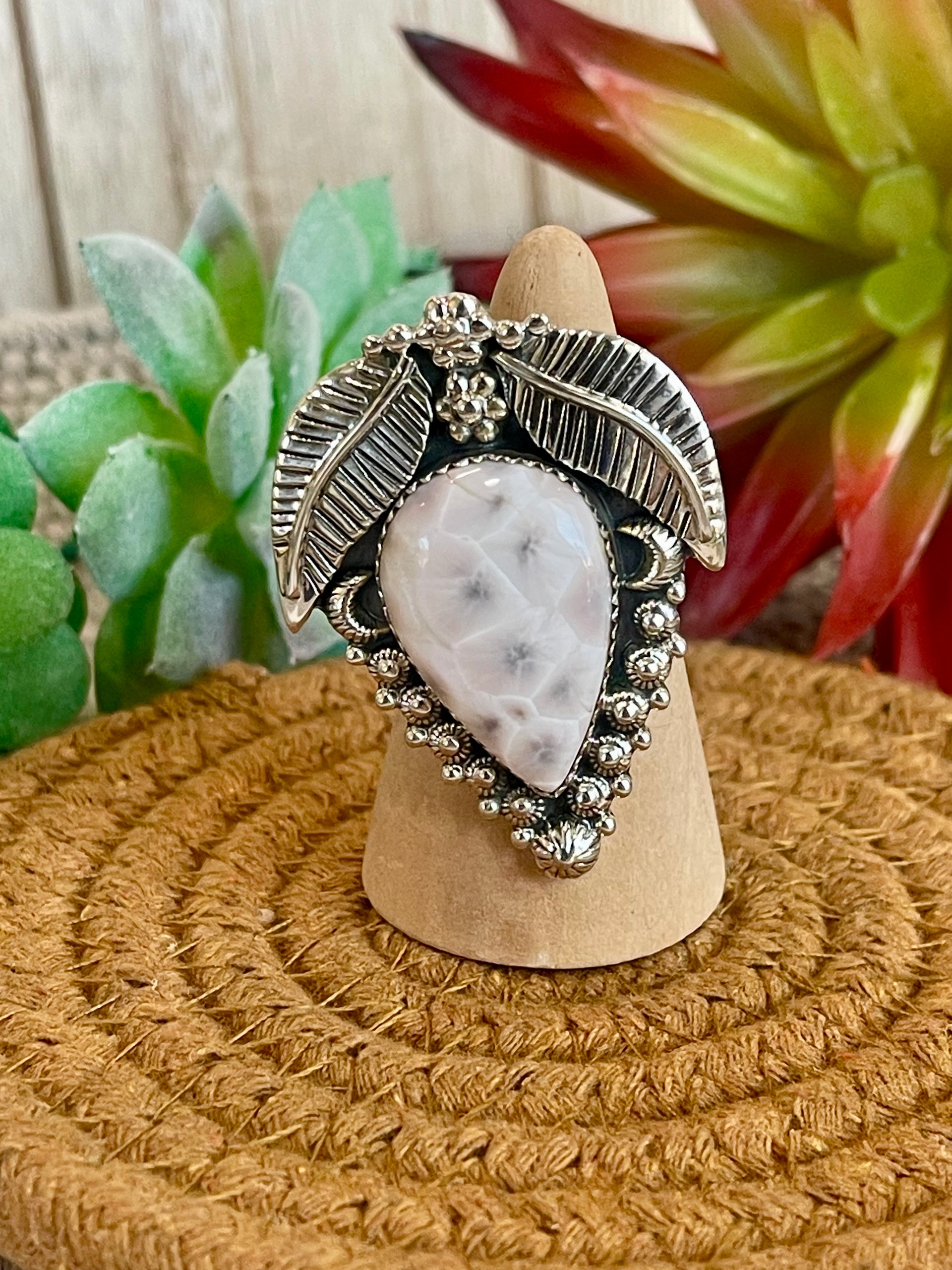 Southwest Handmade Pink Larimar & Sterling Silver Adjustable Ring