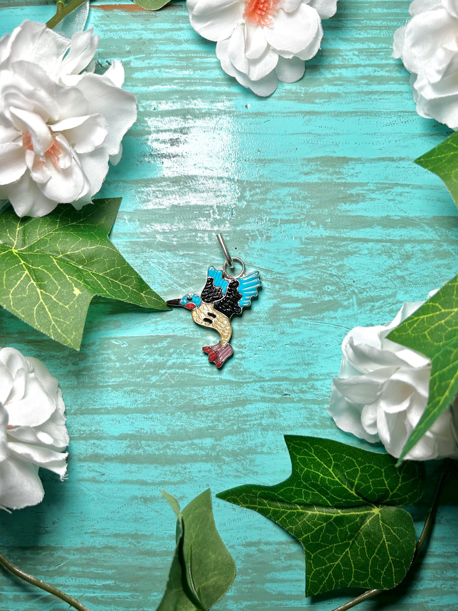 Zuni Made Multi Stone Inlay & Sterling Silver Pendant