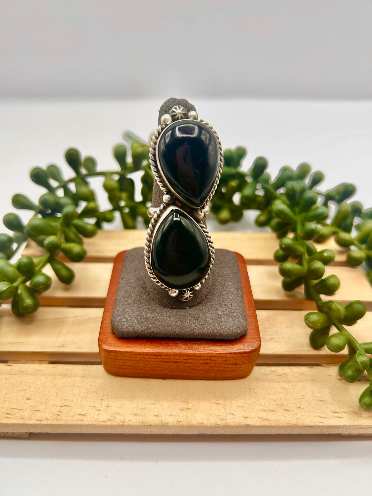 Engene Belone Onyx & Sterling Silver Adjustable Ring