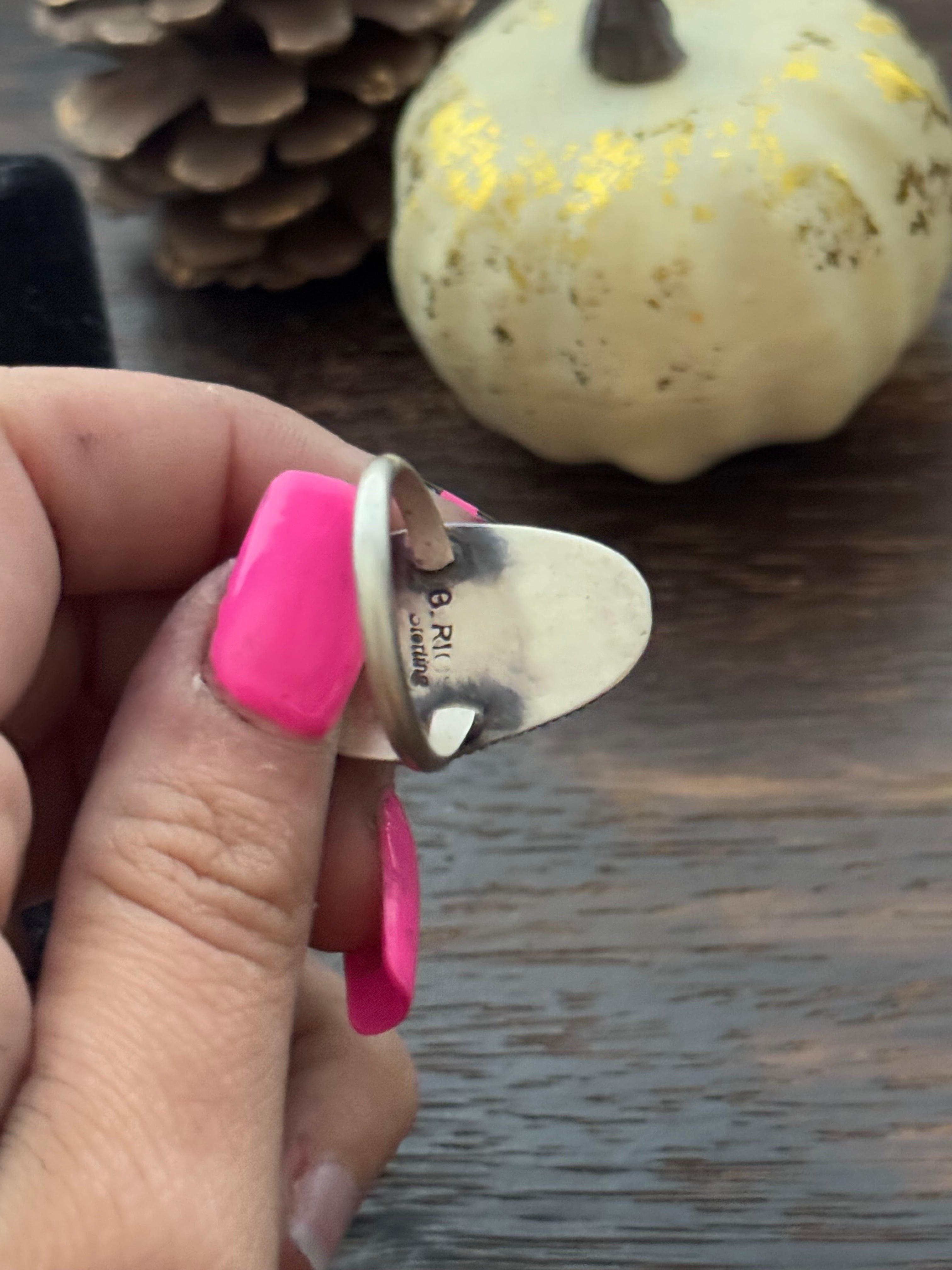 Navajo Made Boulder Turquoise & Sterling Silver Ring Size 9