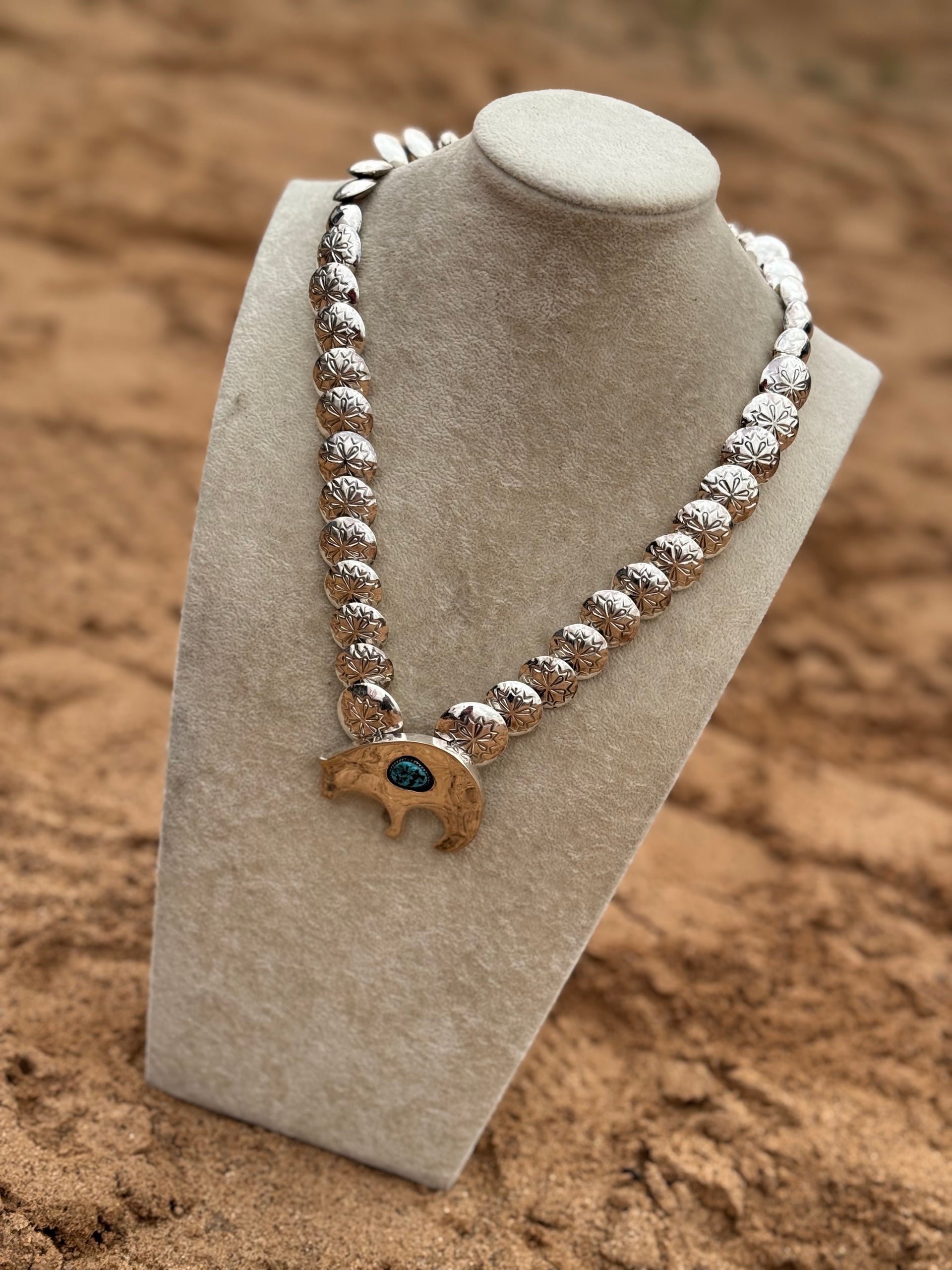 Navajo Made Kingman Turquoise & Sterling Silver Pearl Necklace Set