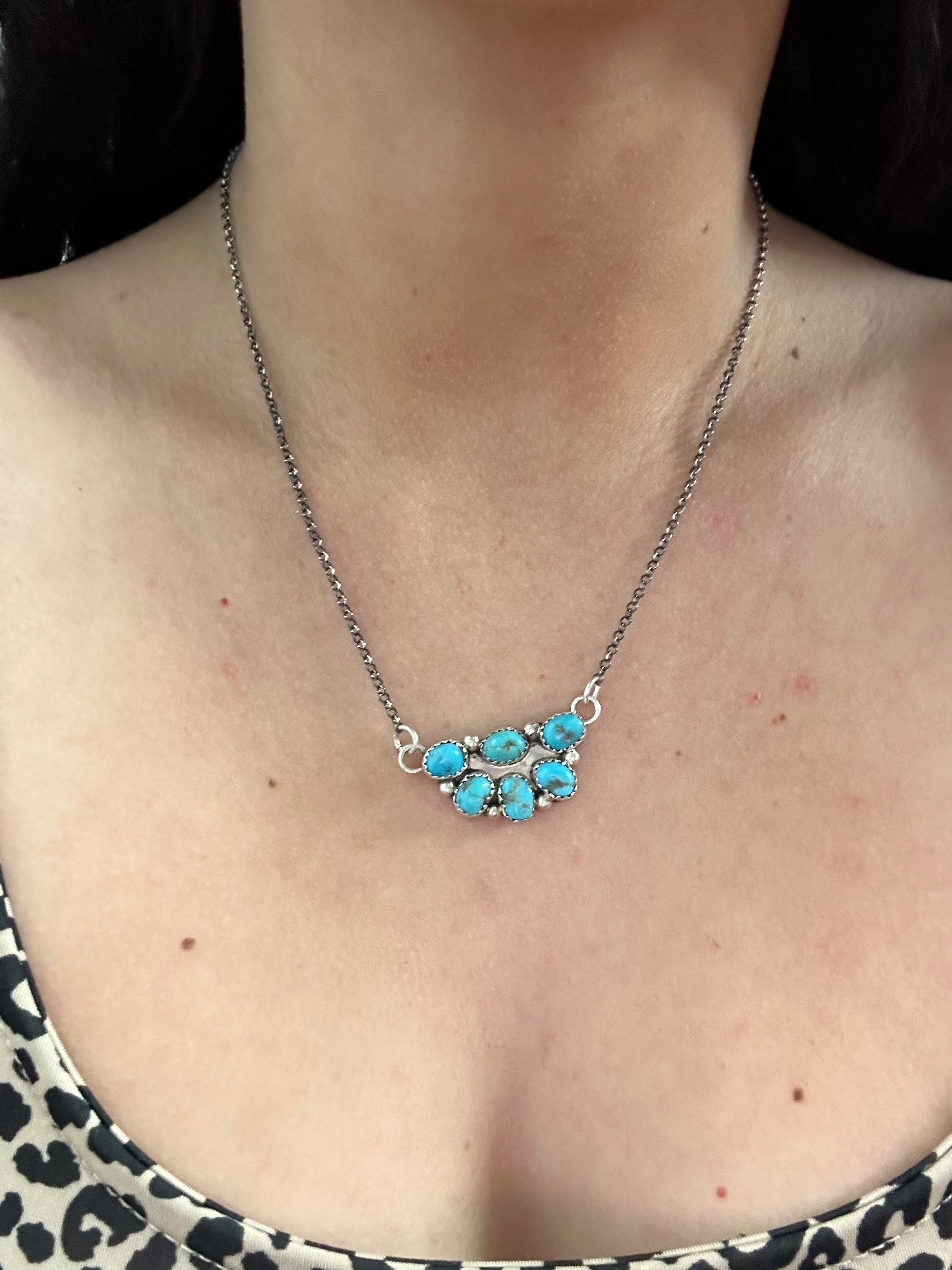 Maxine Ramirez Kingman Turquoise & Sterling Silver Cluster Necklace