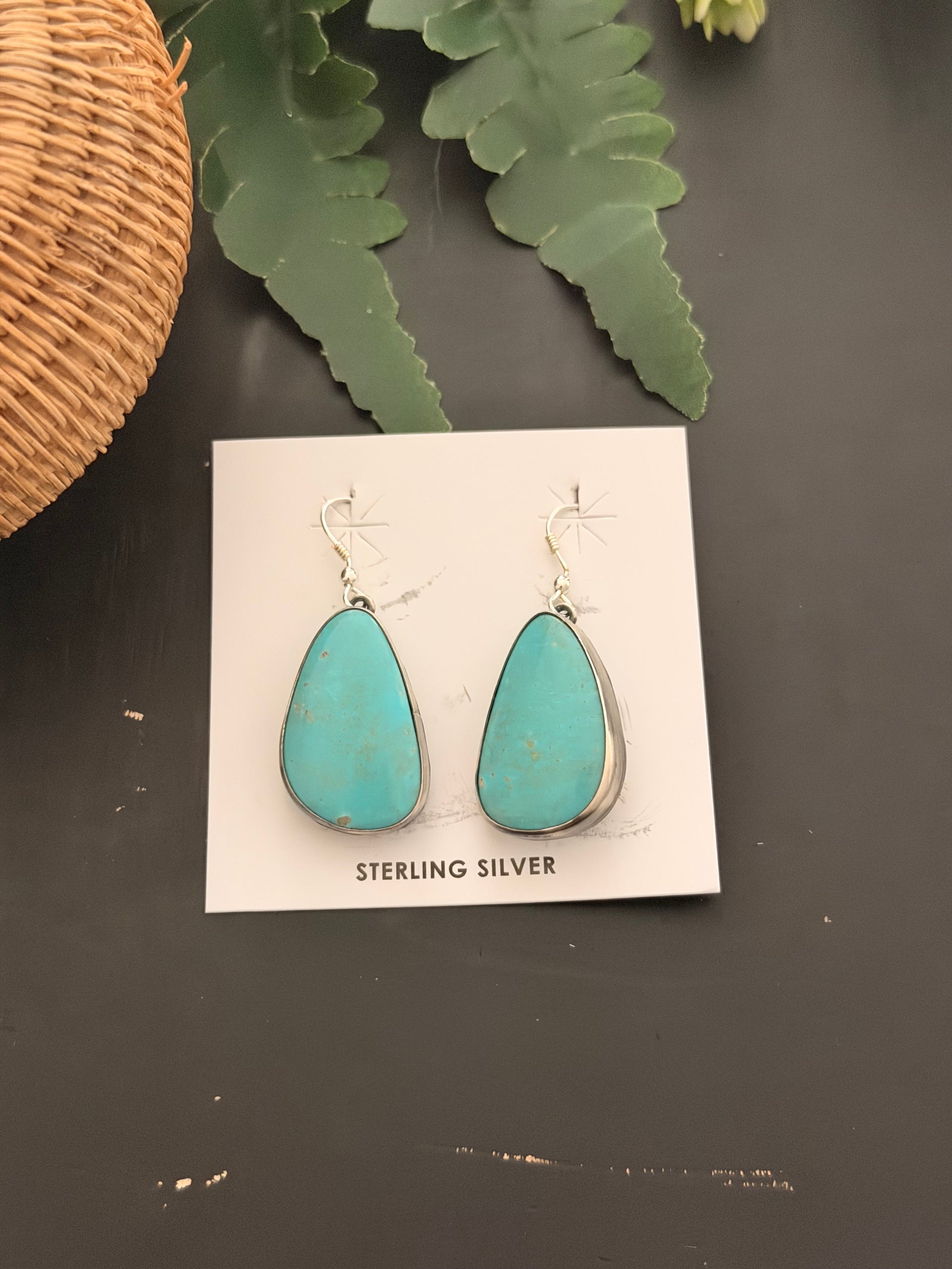 Navajo Made Kingman Turquoise & Sterling Silver Dangle Earrings