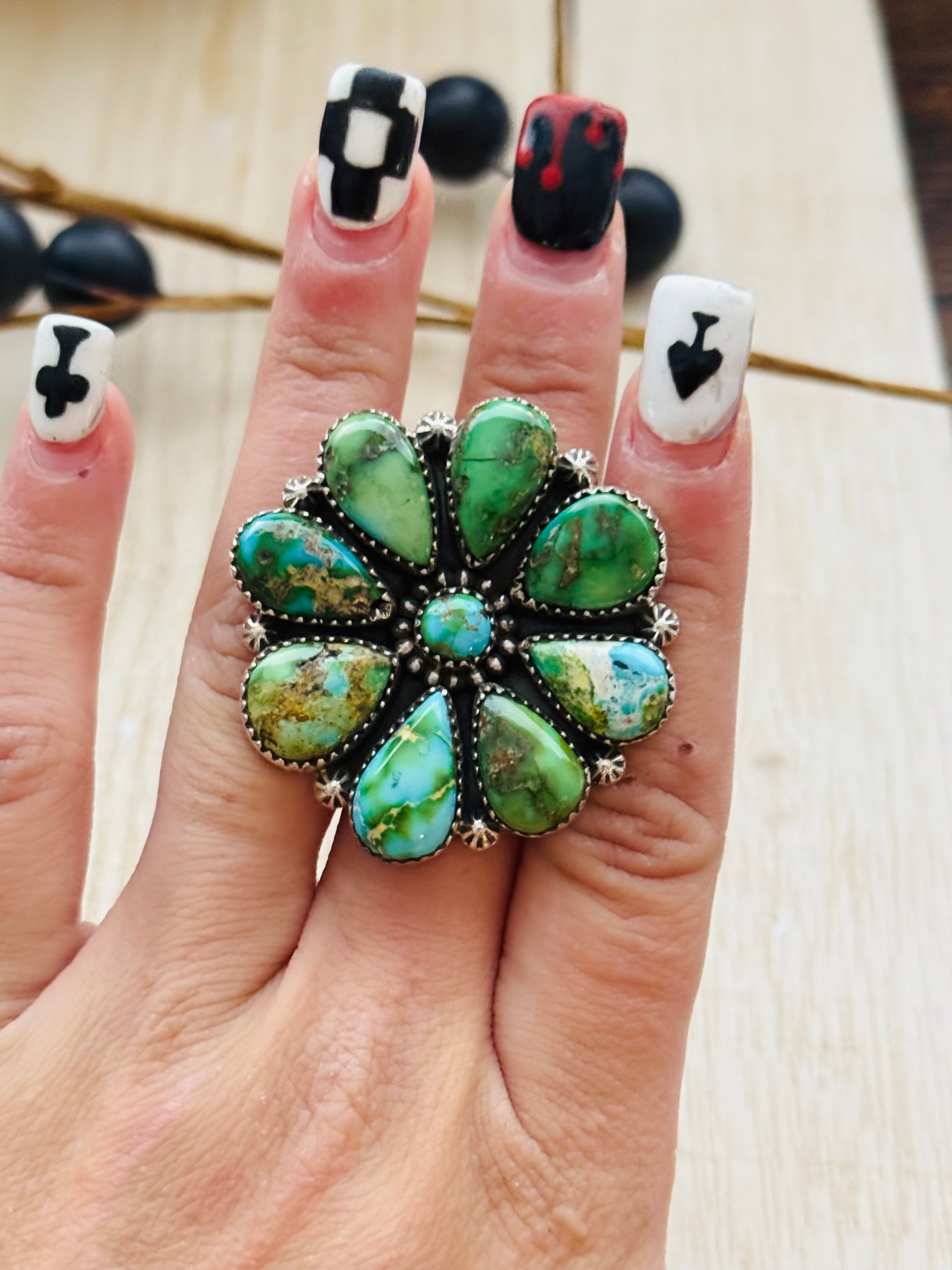 Southwest Handmade Sonoran Mountain Turquoise & Sterling Silver Adjustable Cluster Ring