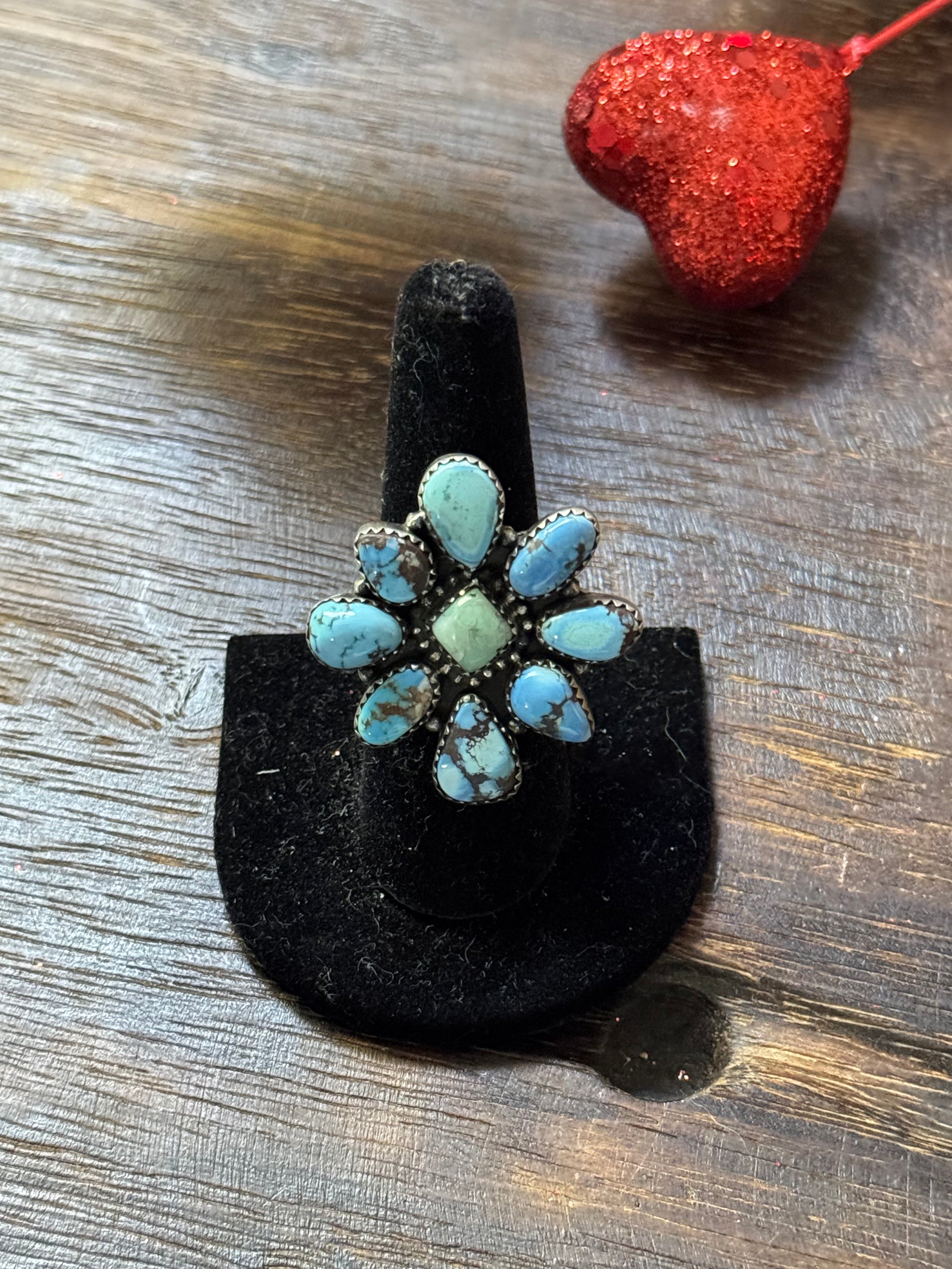 Southwest Handmade Multi Stone & Sterling Silver Adjustable Cluster Ring