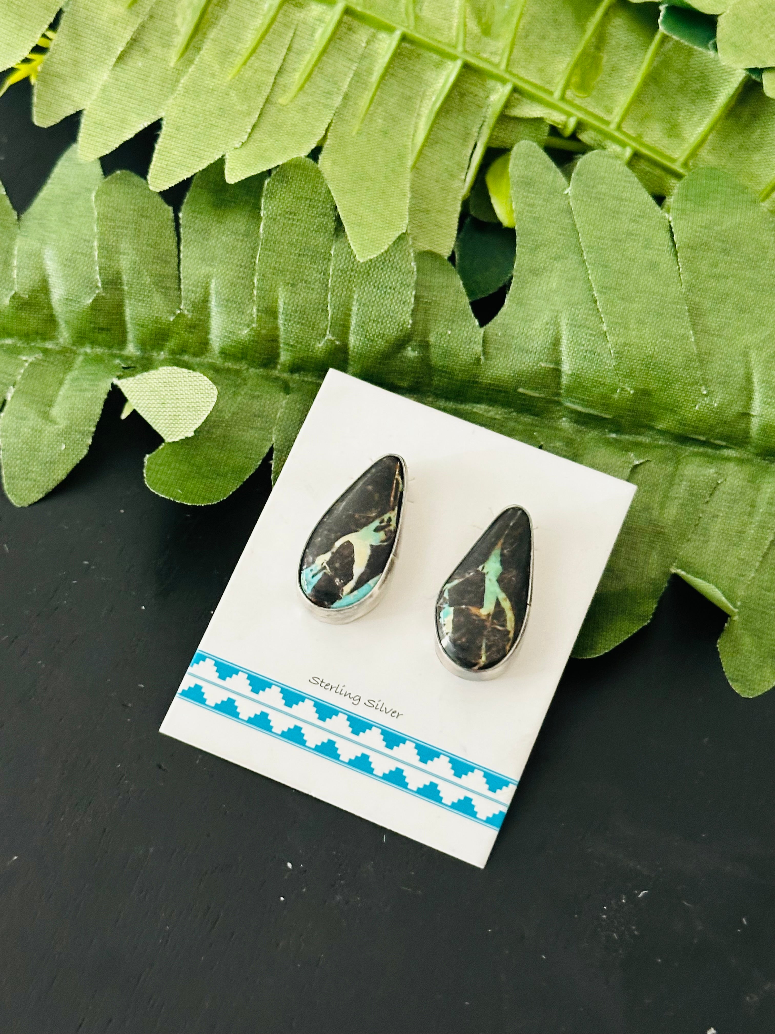 Pete Skeets Black Jack Turquoise & Sterling Silver Post Earrings