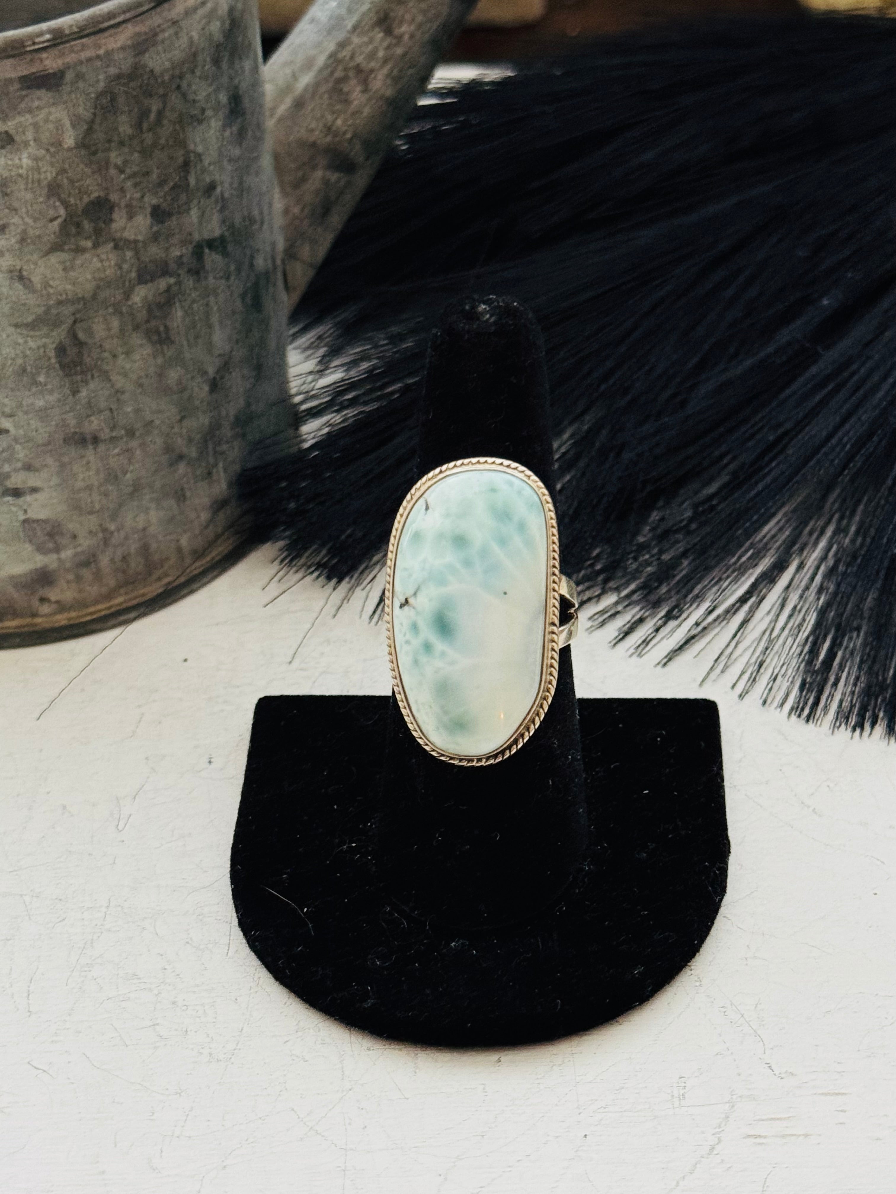 Southwest Handmade Larimar & Sterling Silver Ring Size 7.5