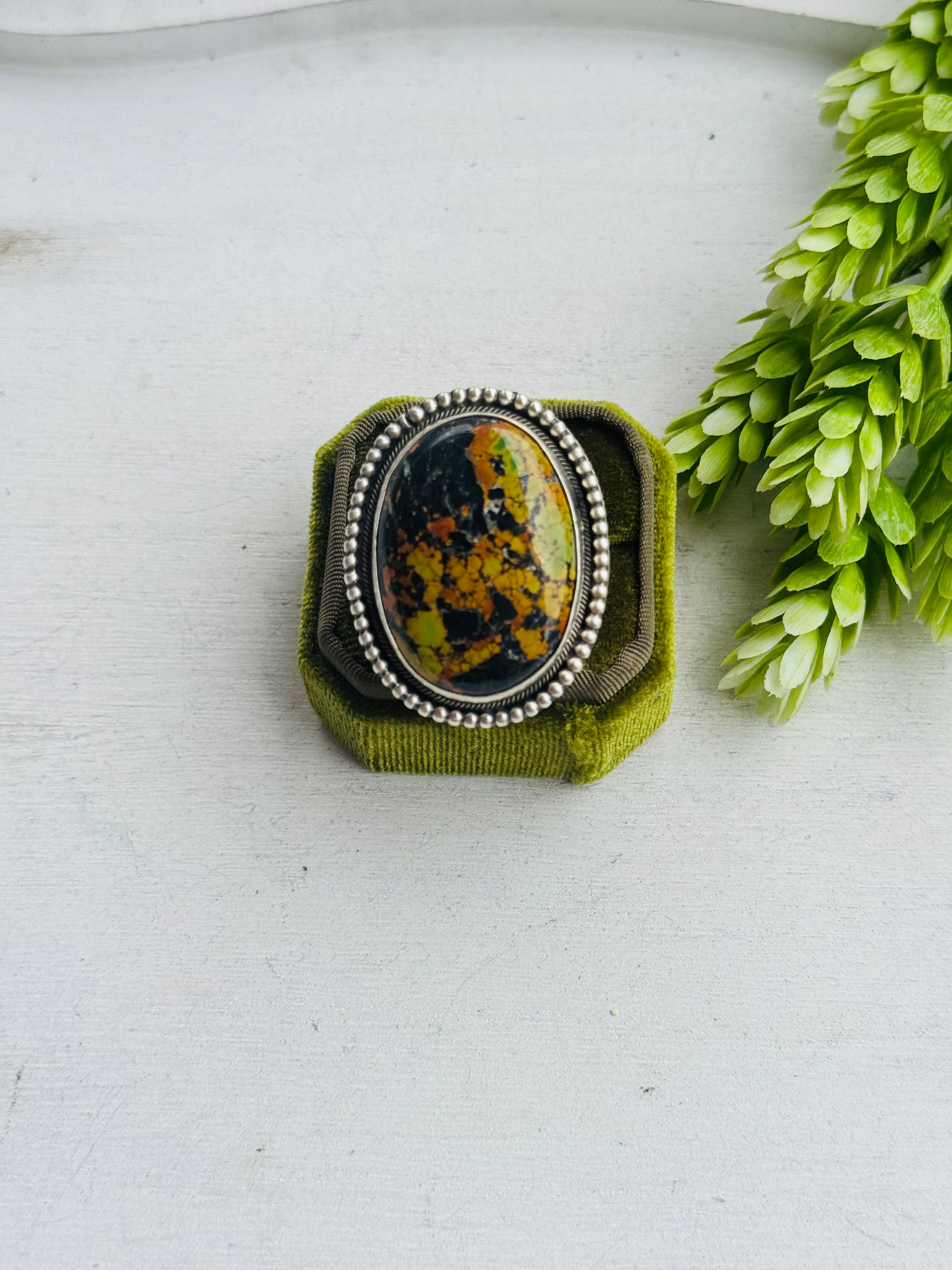 Navajo Made Black Jack Turquoise & Sterling Silver Ring Size 8.5