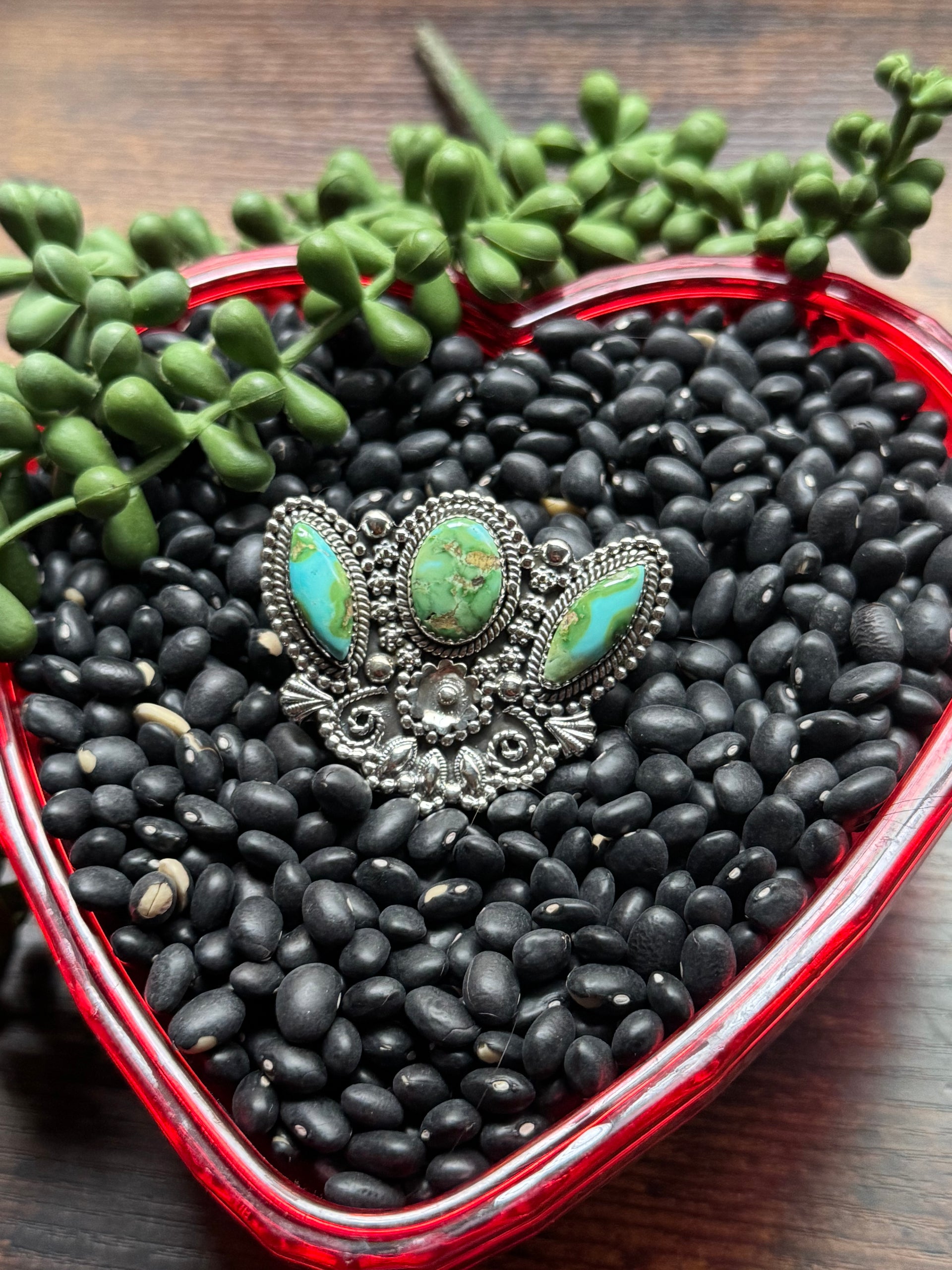 Southwest Handmade Sonoran Mountain Turquoise & Sterling Silver Adjustable Cluster Ring