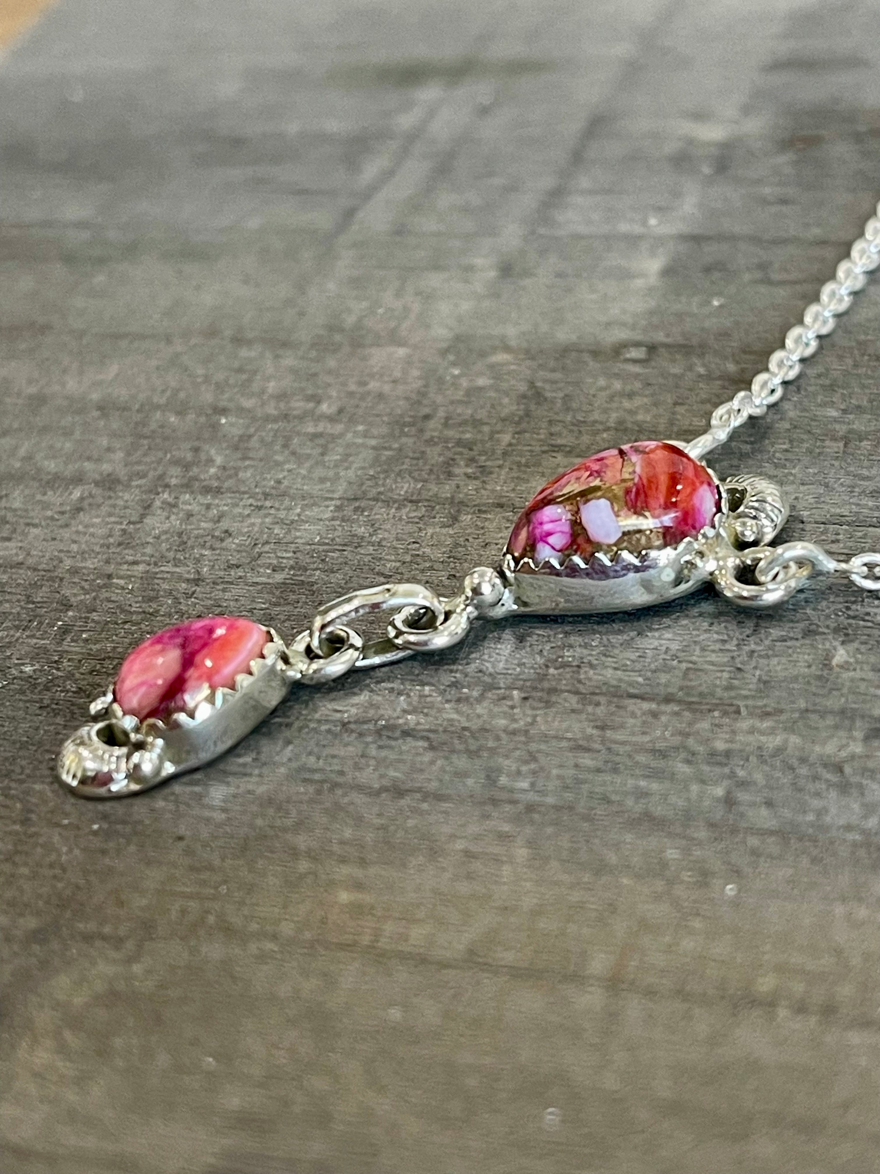 Southwest Handmade Pink Mohave & Sterling Silver Chain Necklace