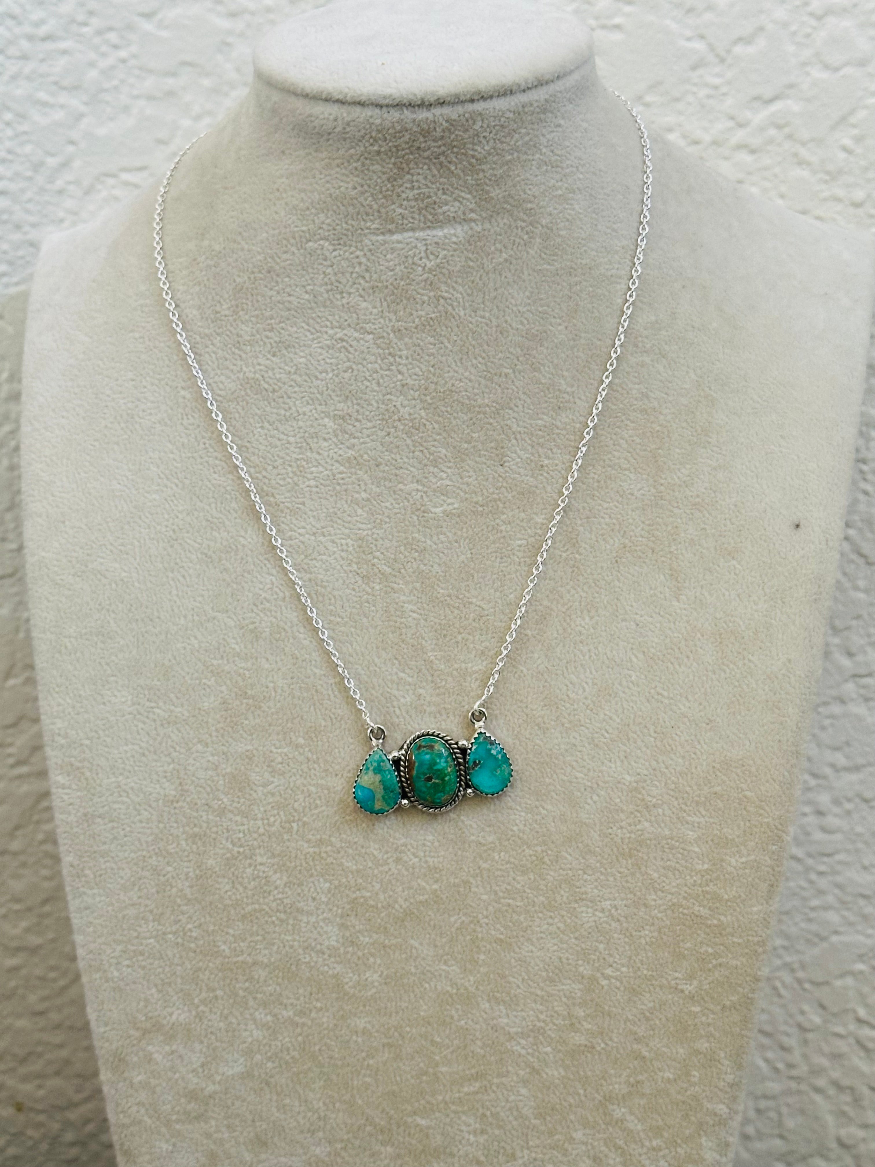 Southwest Handmade Emerald Valley Turquoise & Sterling Silver Necklace