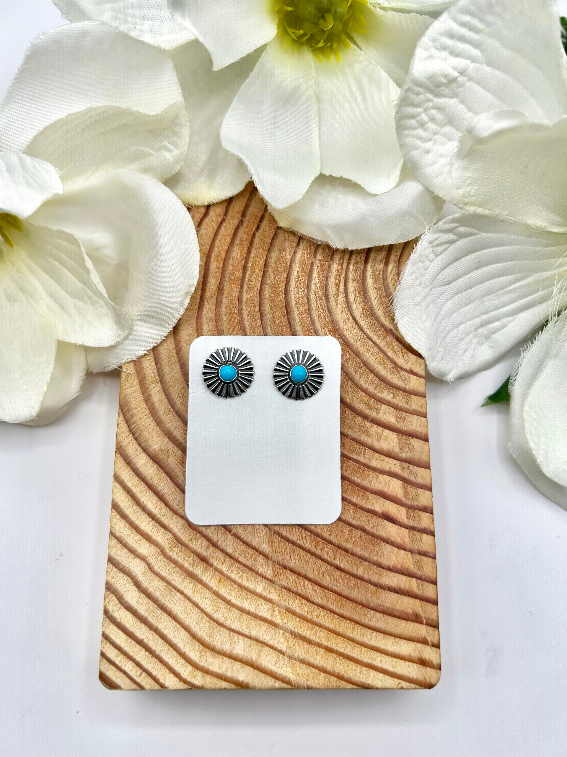 Navajo Made Kingman Turquoise & Sterling Silver Post  Earrings