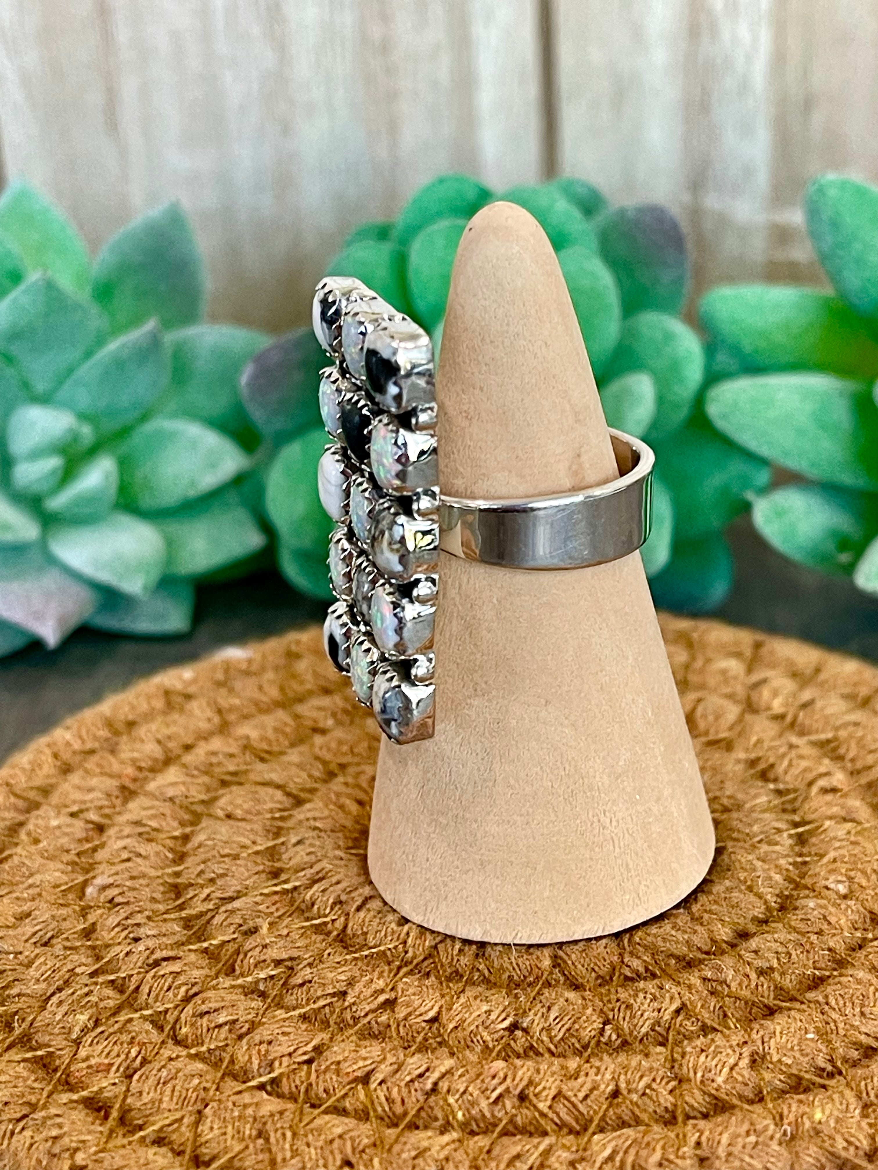 Southwest Handmade Multi Stone & Sterling Silver Adjustable Cluster Ring