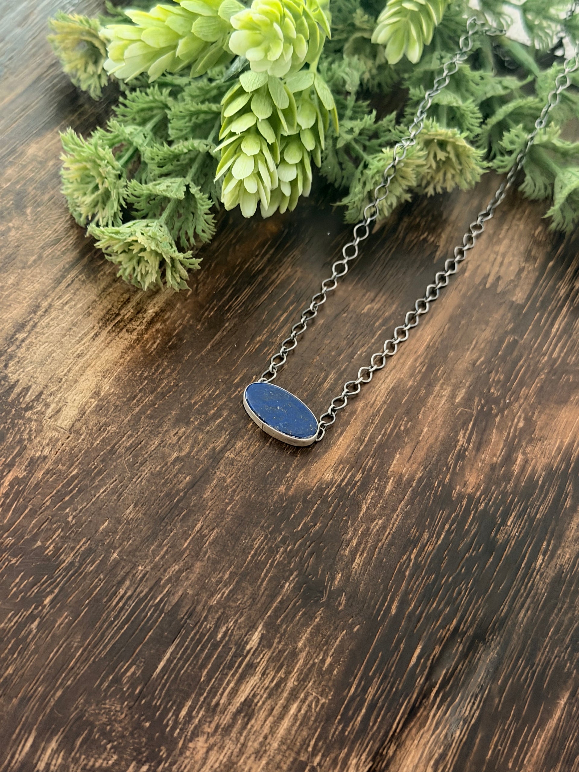 Navajo Made Lapis & Sterling Silver Necklace