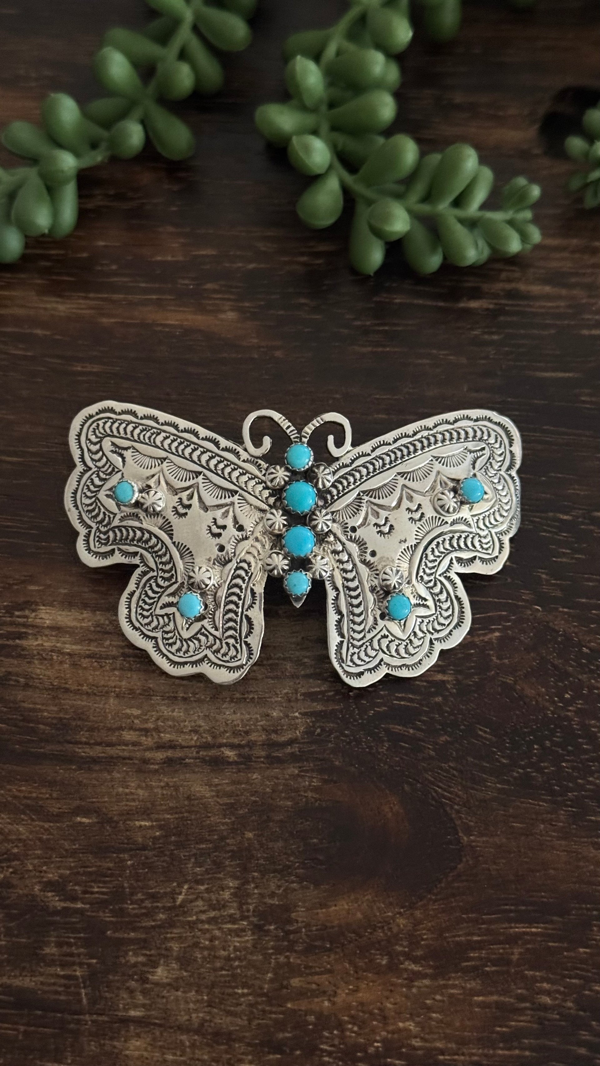 Jereme Delgarito Kingman Turquoise & Sterling Silver Butterfly Hair Barrette