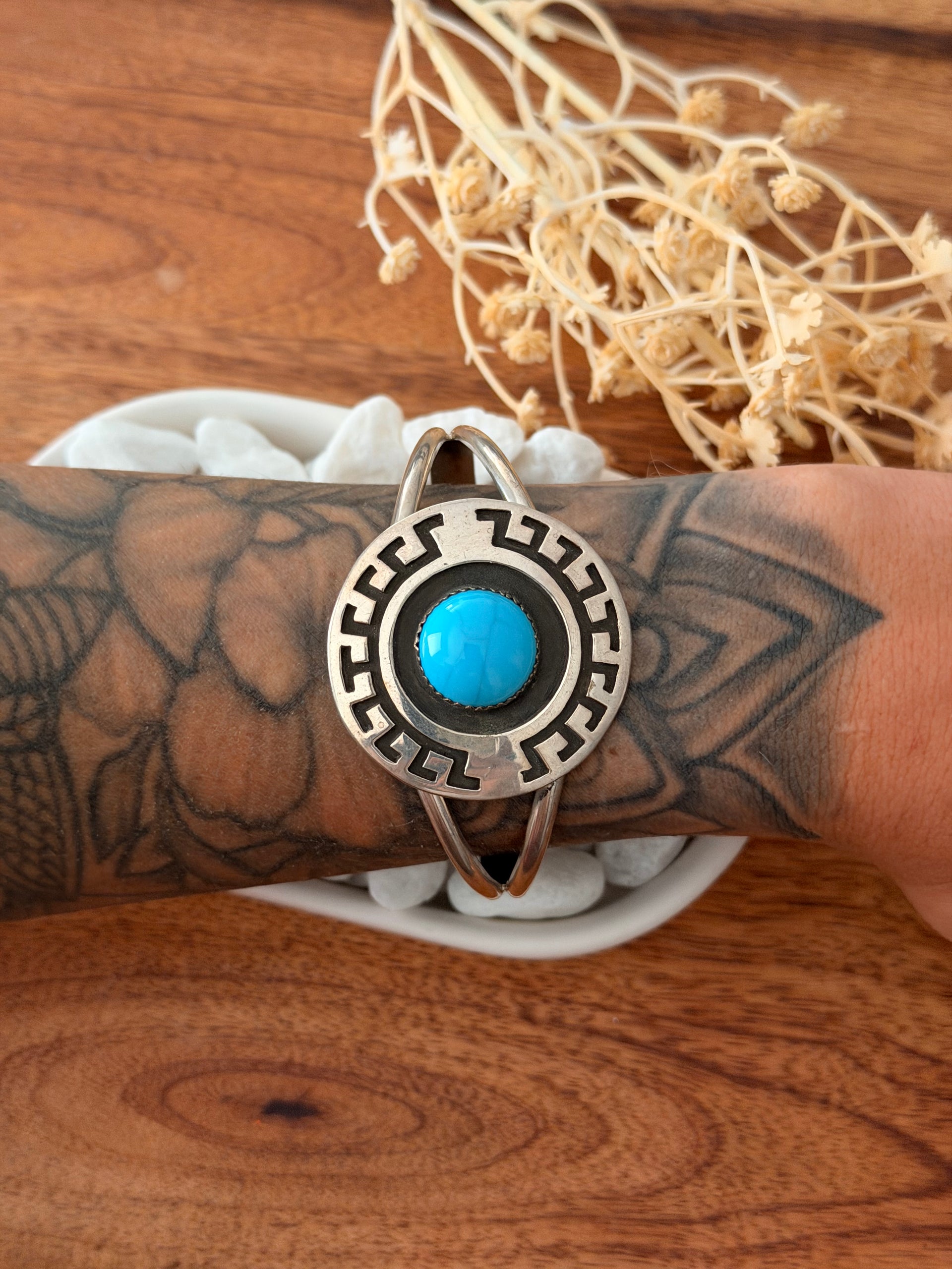 Navajo Made Kingman Turquoise & Sterling Silver Cuff Bracelet