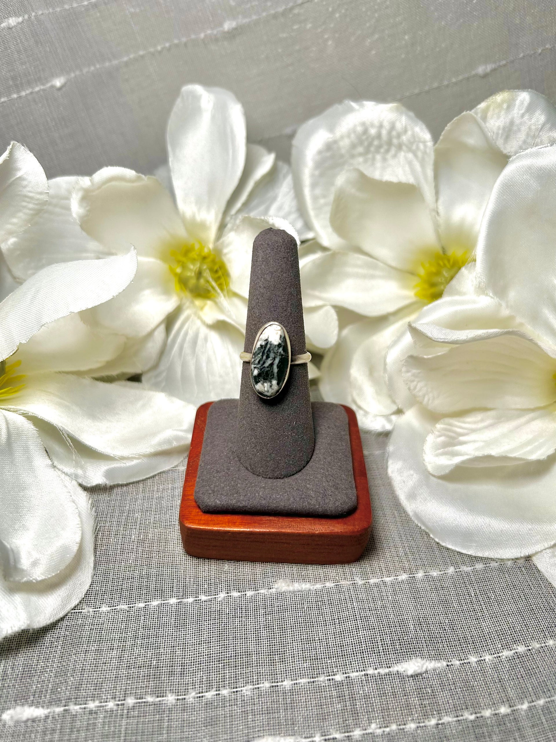 George Rios White Buffalo & Sterling Silver Ring Size 7.5