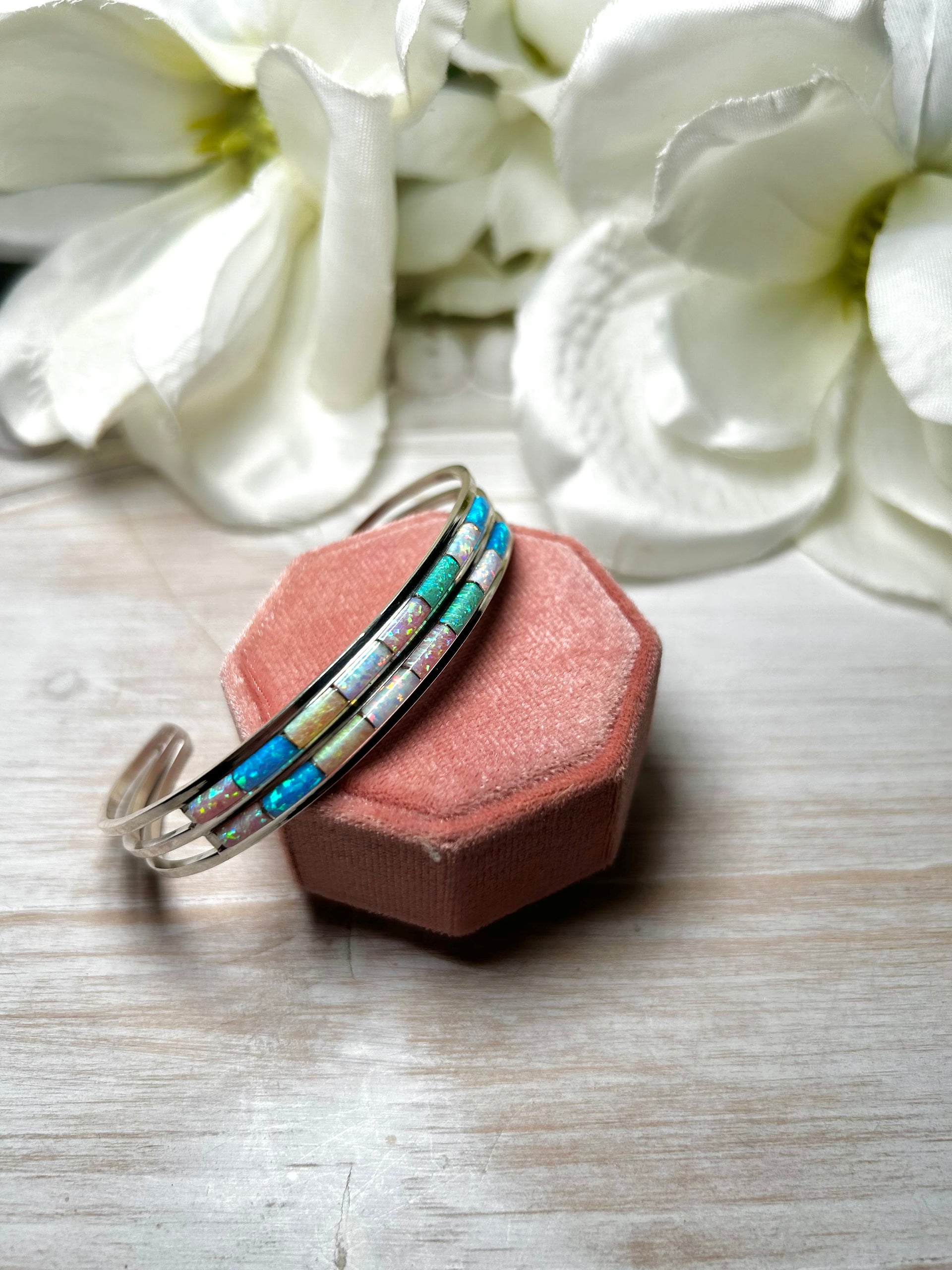 Navajo Made Opal & Sterling Silver Cuff Bracelet