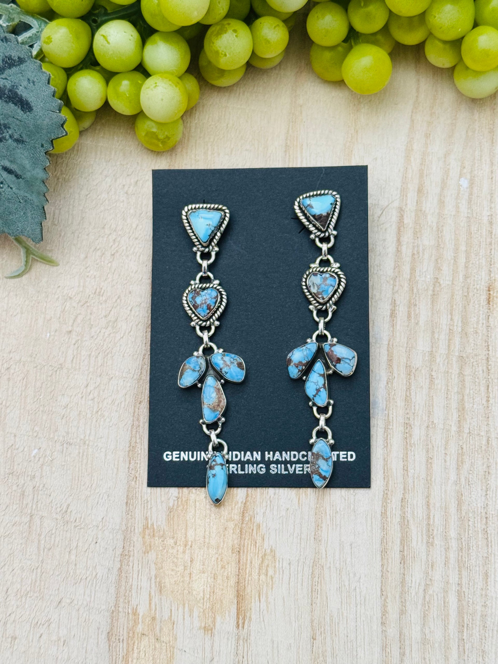 Southwest Handmade Golden Hills Turquoise & Sterling Silver Post Dangle Earrings