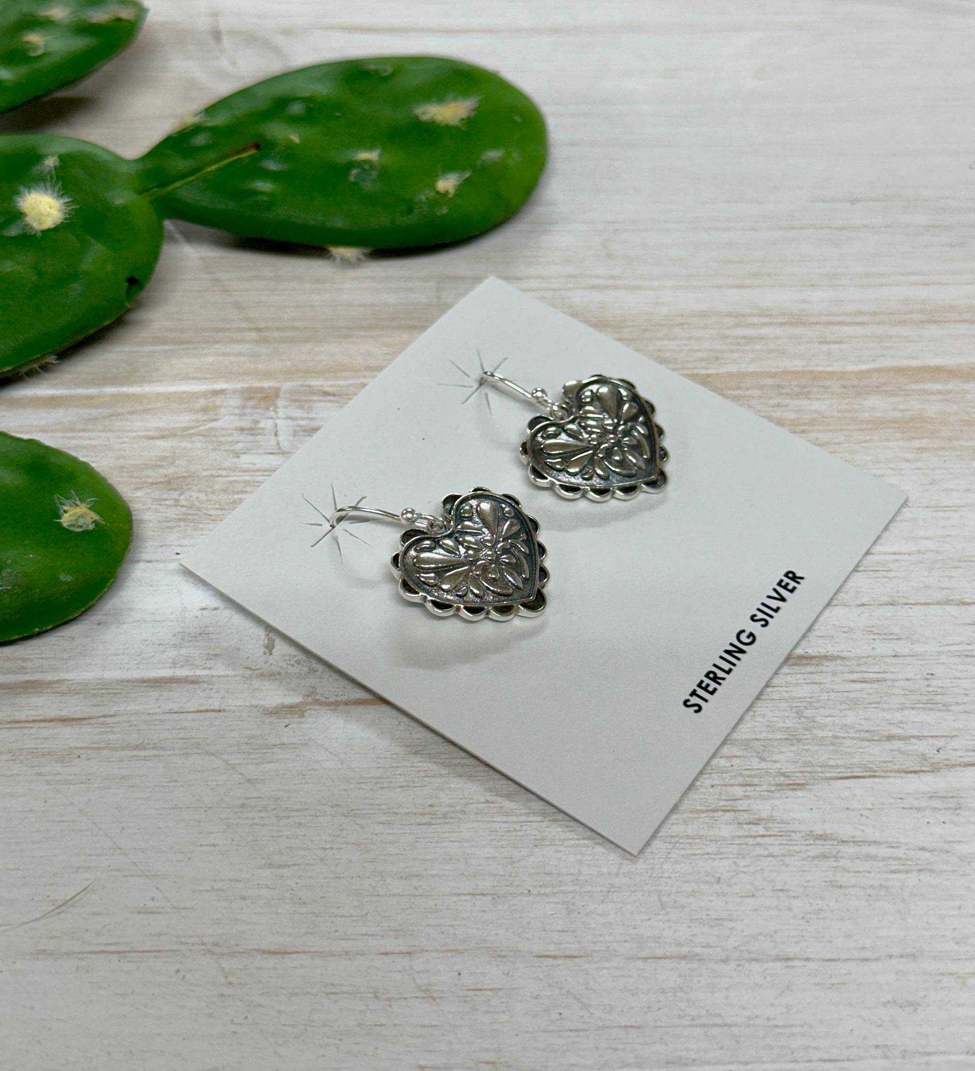 Southwest Handmade Sterling Silver Heart Dangles Earrings