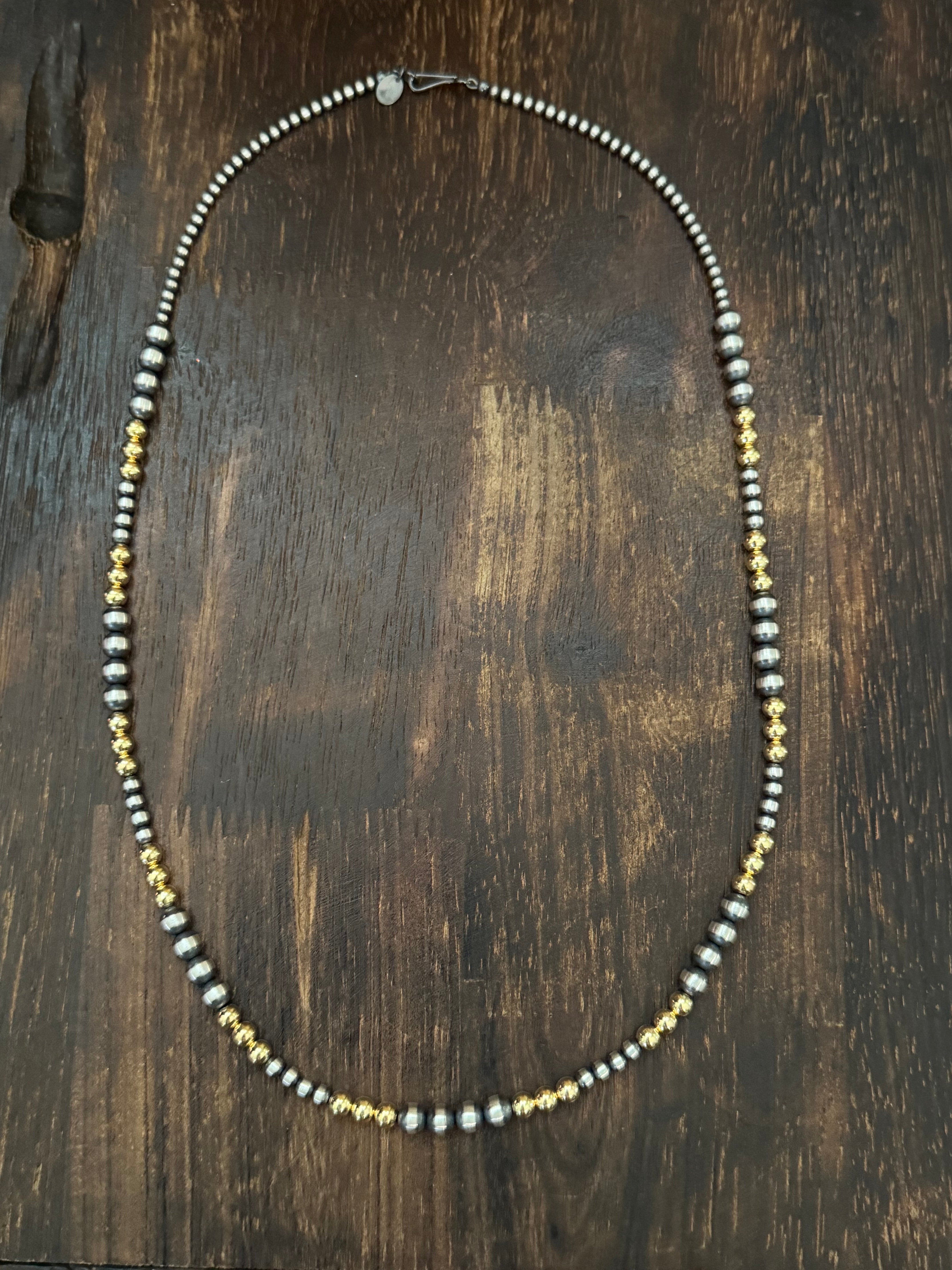 Navajo STRUNG Sterling Silver & 14 kt Gold Plate Graduated Pearl Necklace