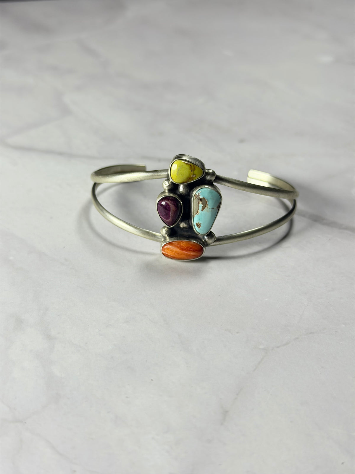 Danny Henio Multi Stone & Sterling Silver Cluster Cuff Bracelet