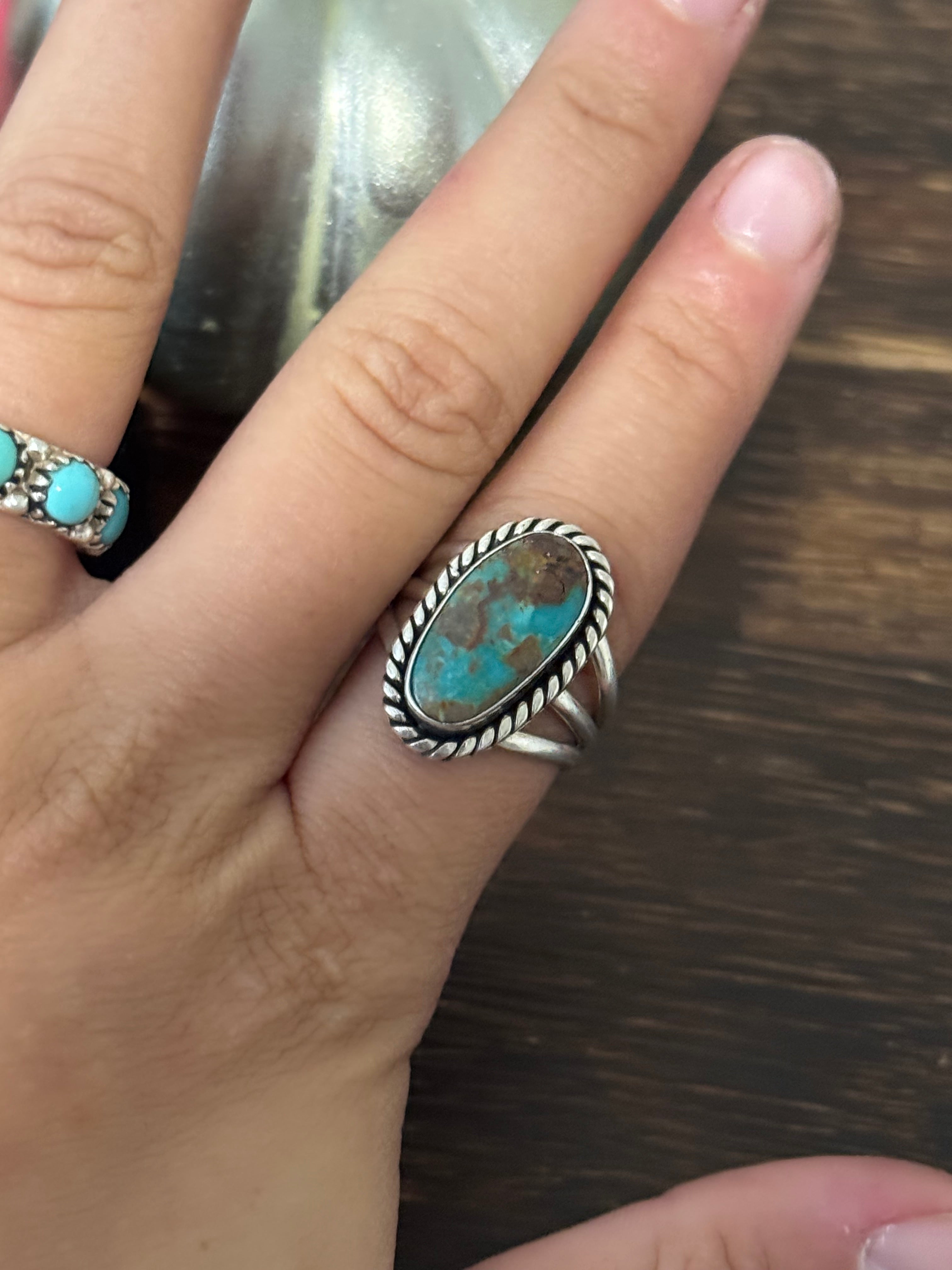 Navajo Made Royston Turquoise and Sterling Silver Ring Size 8.5