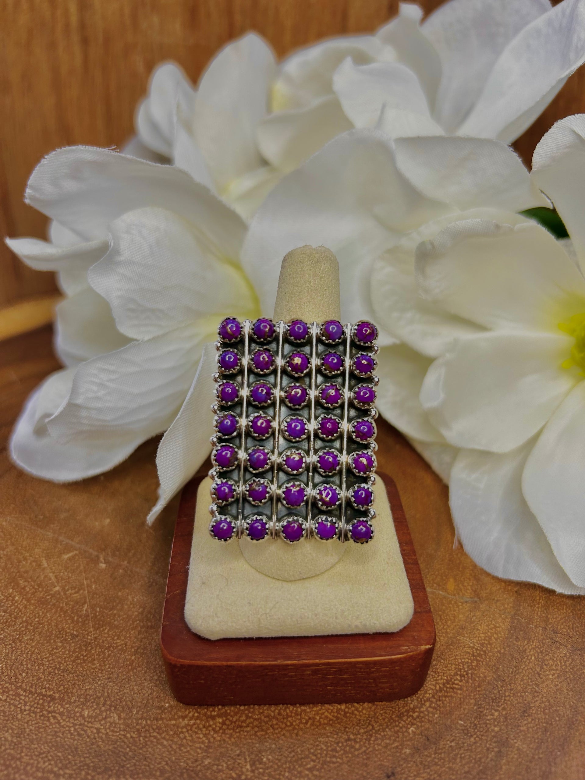 Southwest Made Purple Mohave & Sterling Sliver Cluster Adjustable Ring Size 9.75