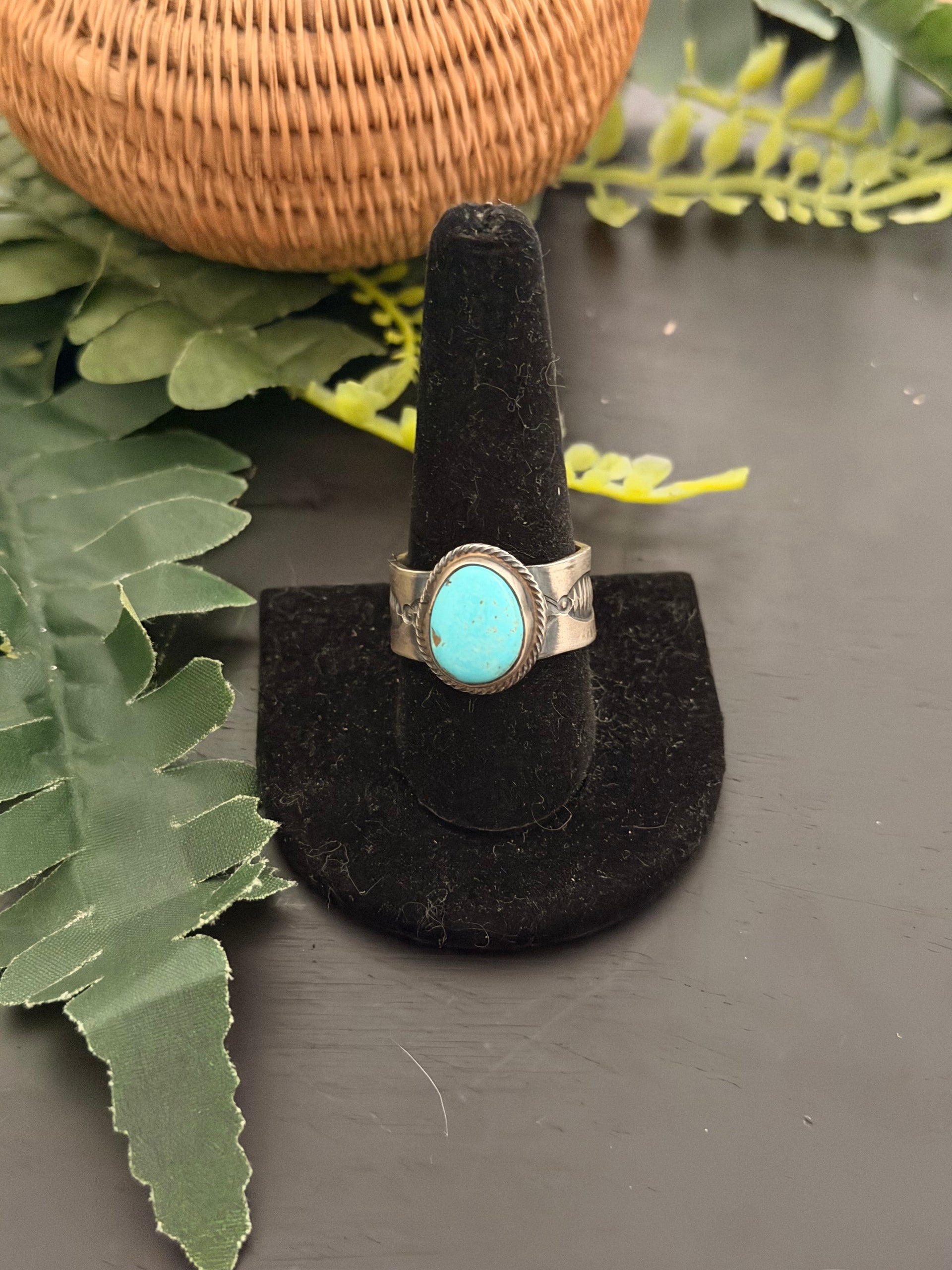 Navajo Made Royston Turquoise & Sterling Silver Ring Size 10.25