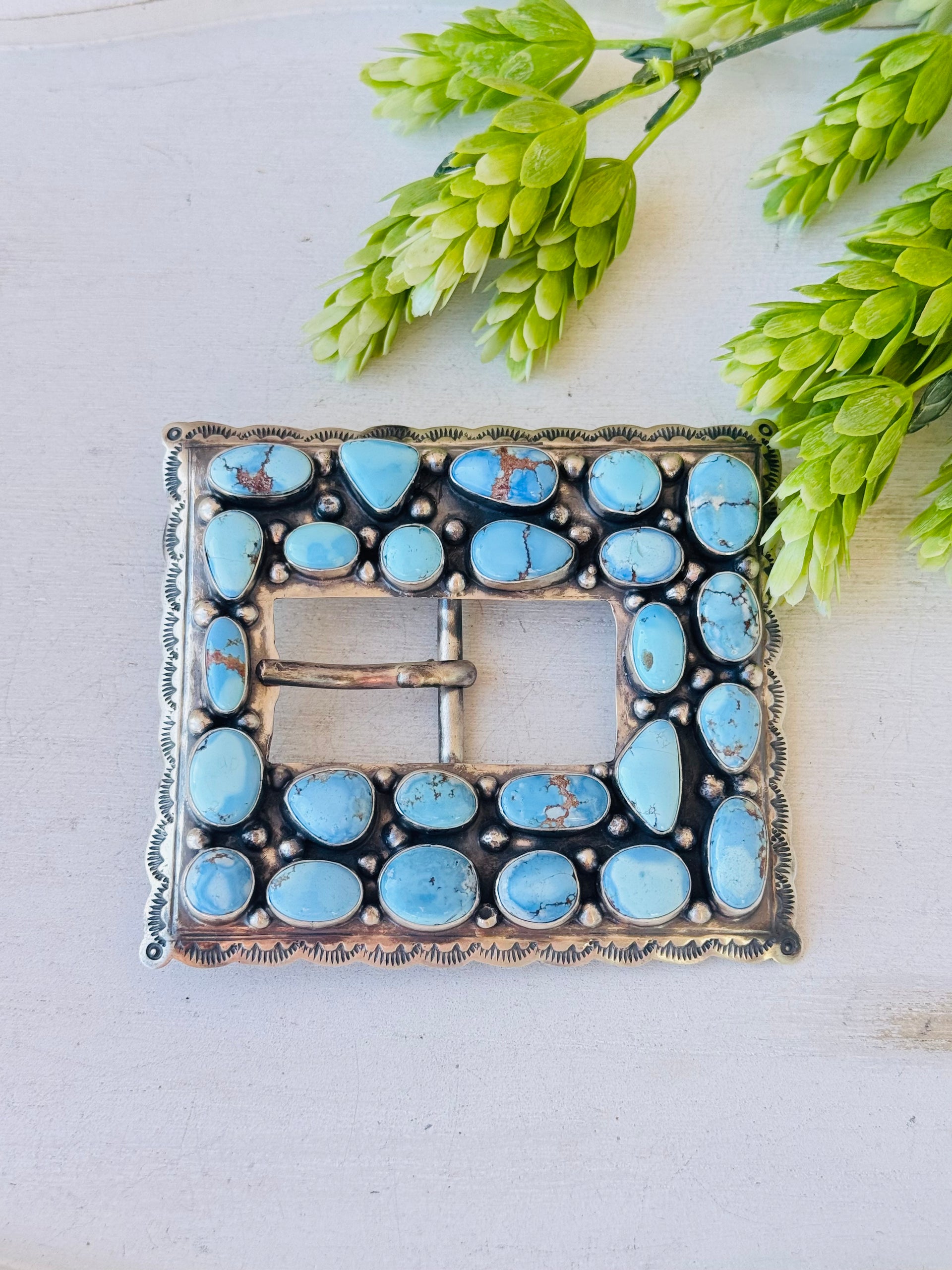 Bobby Johnson Golden Hills Turquoise & Sterling Silver Belt Buckle