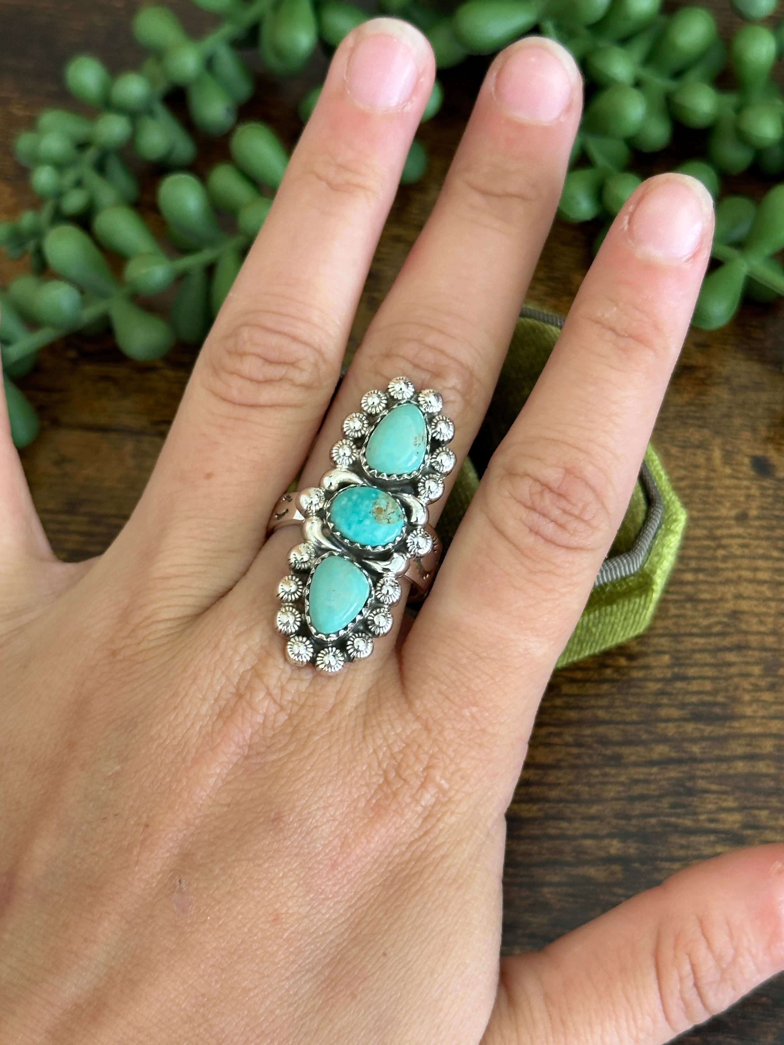 Southwest Handmade Kingman Turquoise & Sterling Silver Adjustable Ring