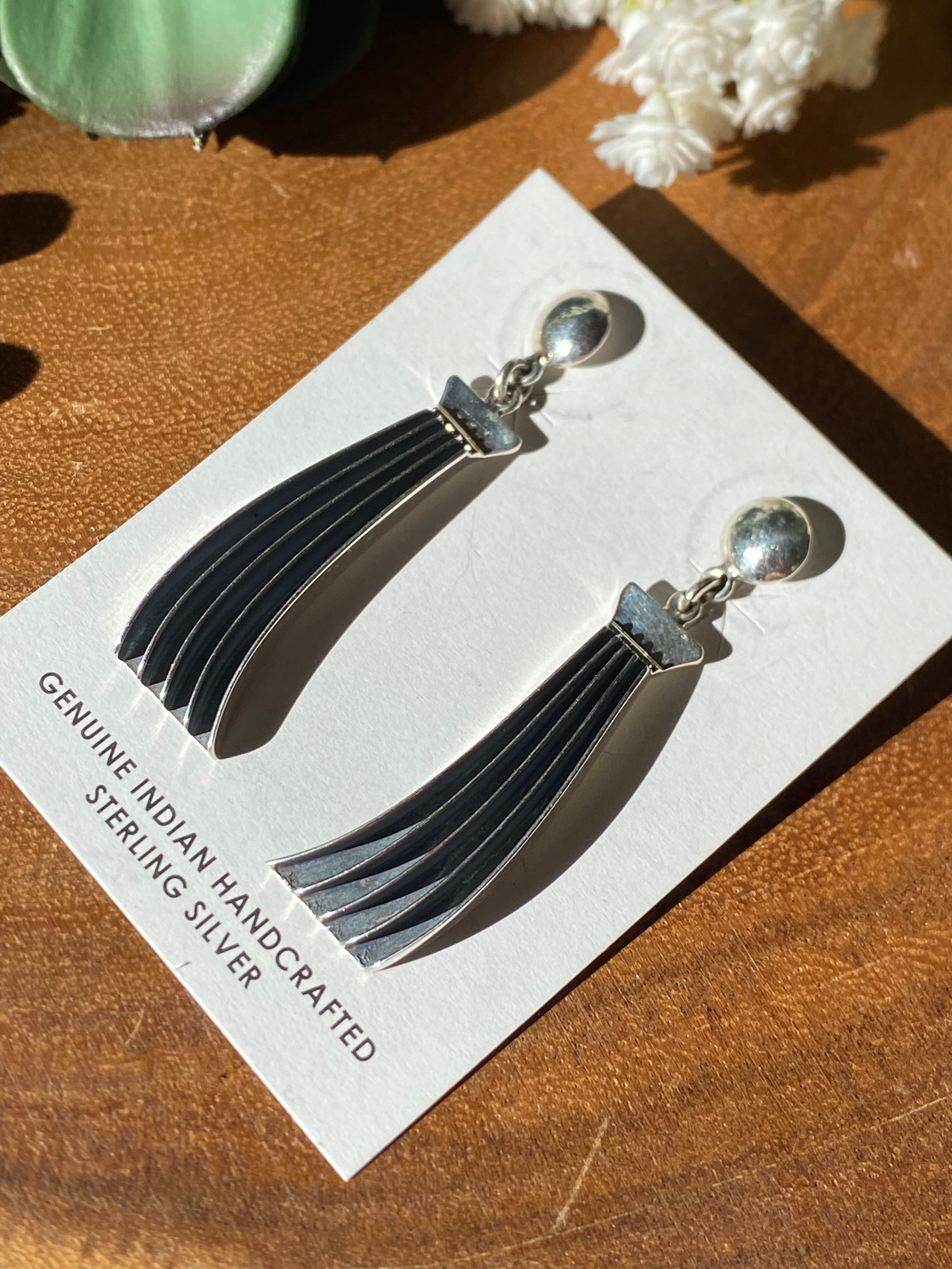 Navajo Made Sterling Silver Post Dangle Earrings