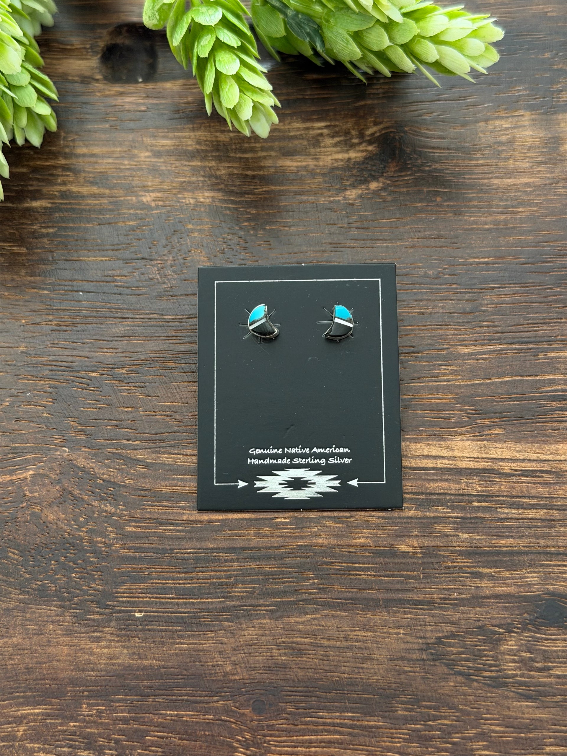 Zuni Made Multi Stone & Sterling Silver Inlay Post Earrings