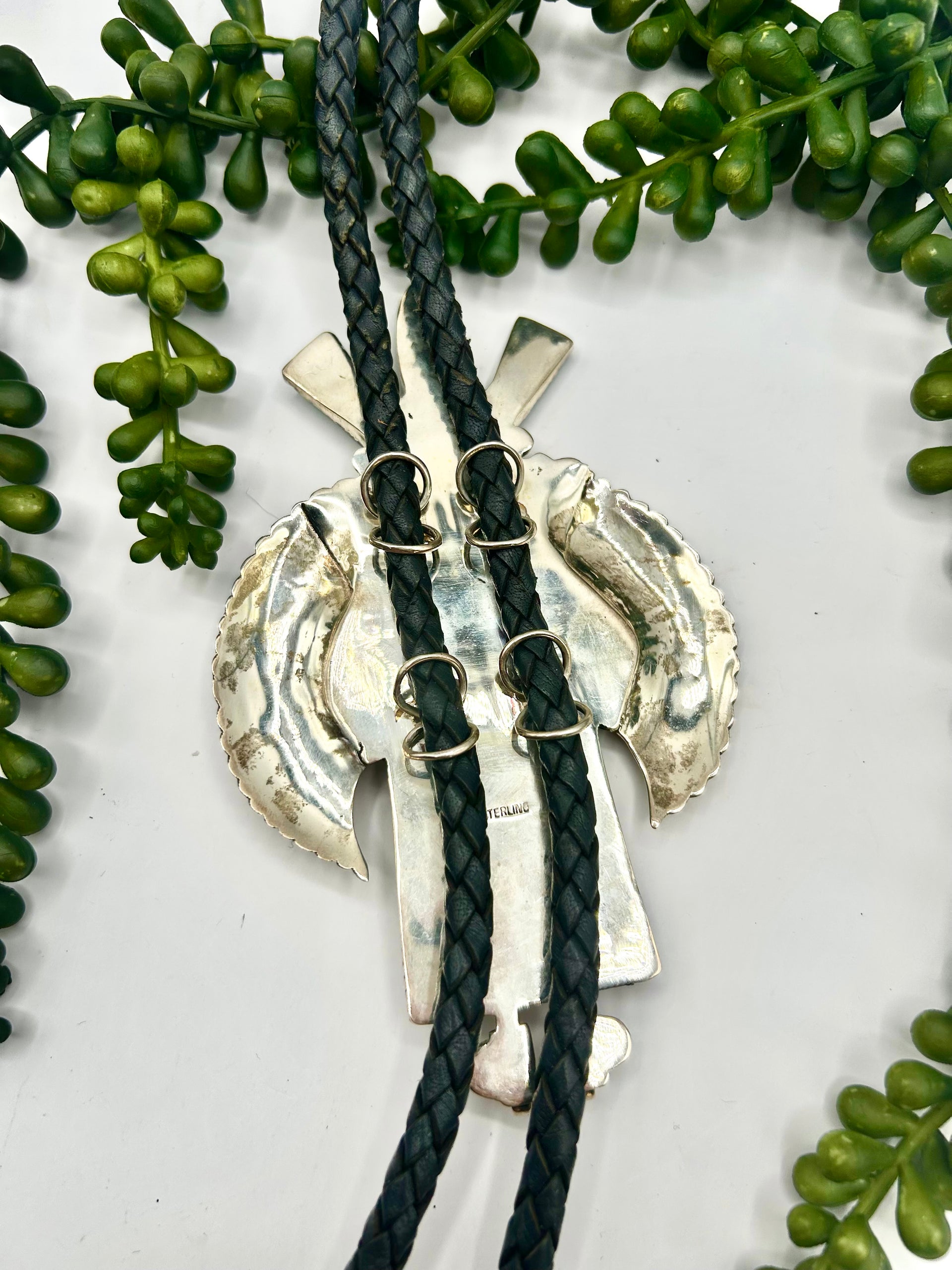 Old Pawn Navajo Made Kingman Turquoise & Sterling Silver Bolo Tie