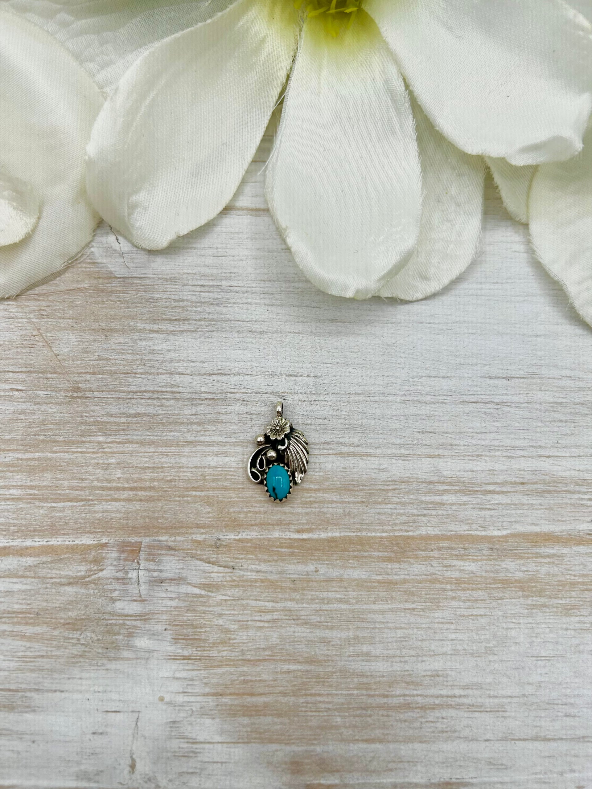 Navajo Made Kingman Turquoise & Sterling Silver Pendant