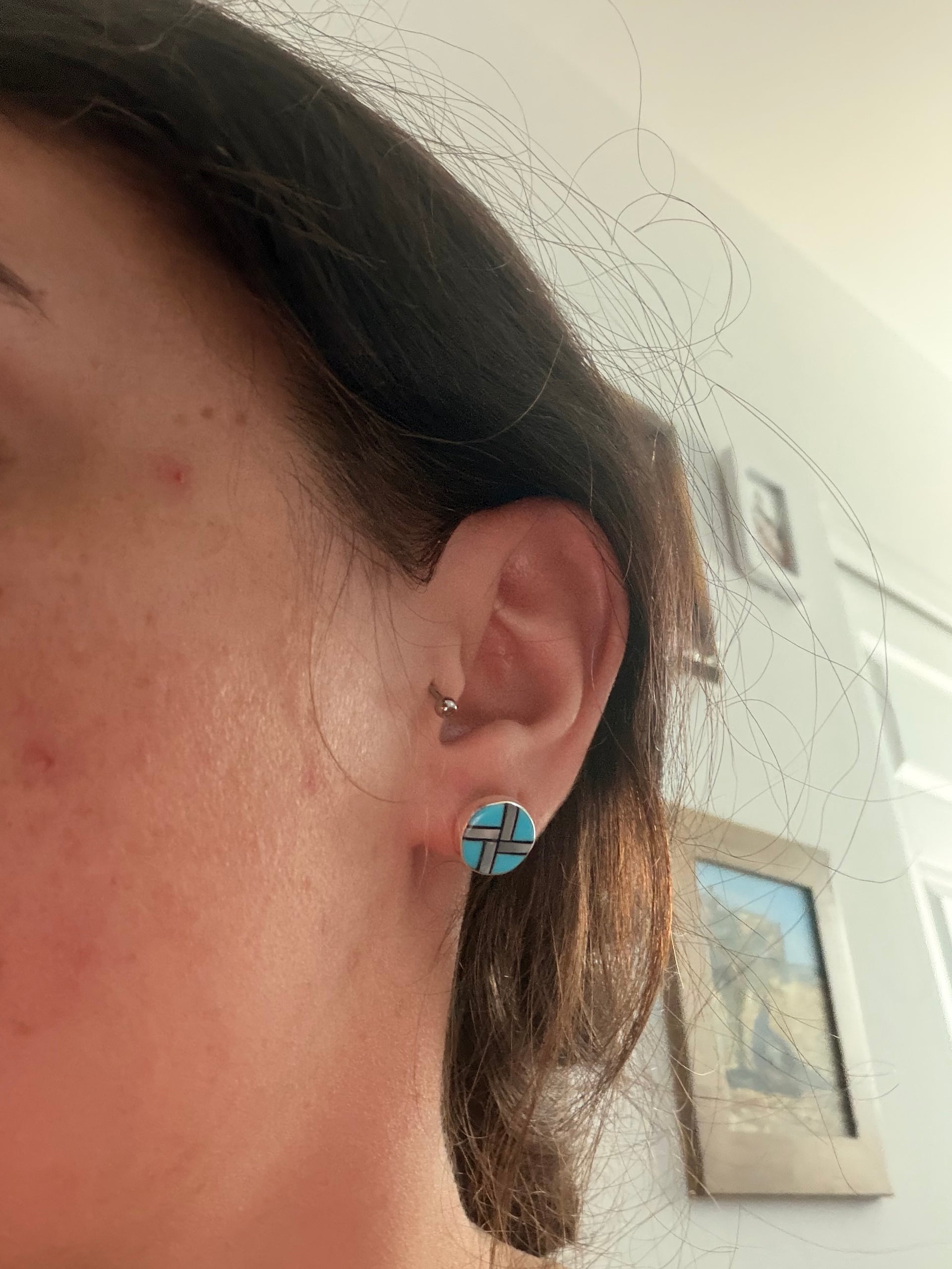 Zuni Made Multi Stone & Sterling Silver Post Inlay Earrings