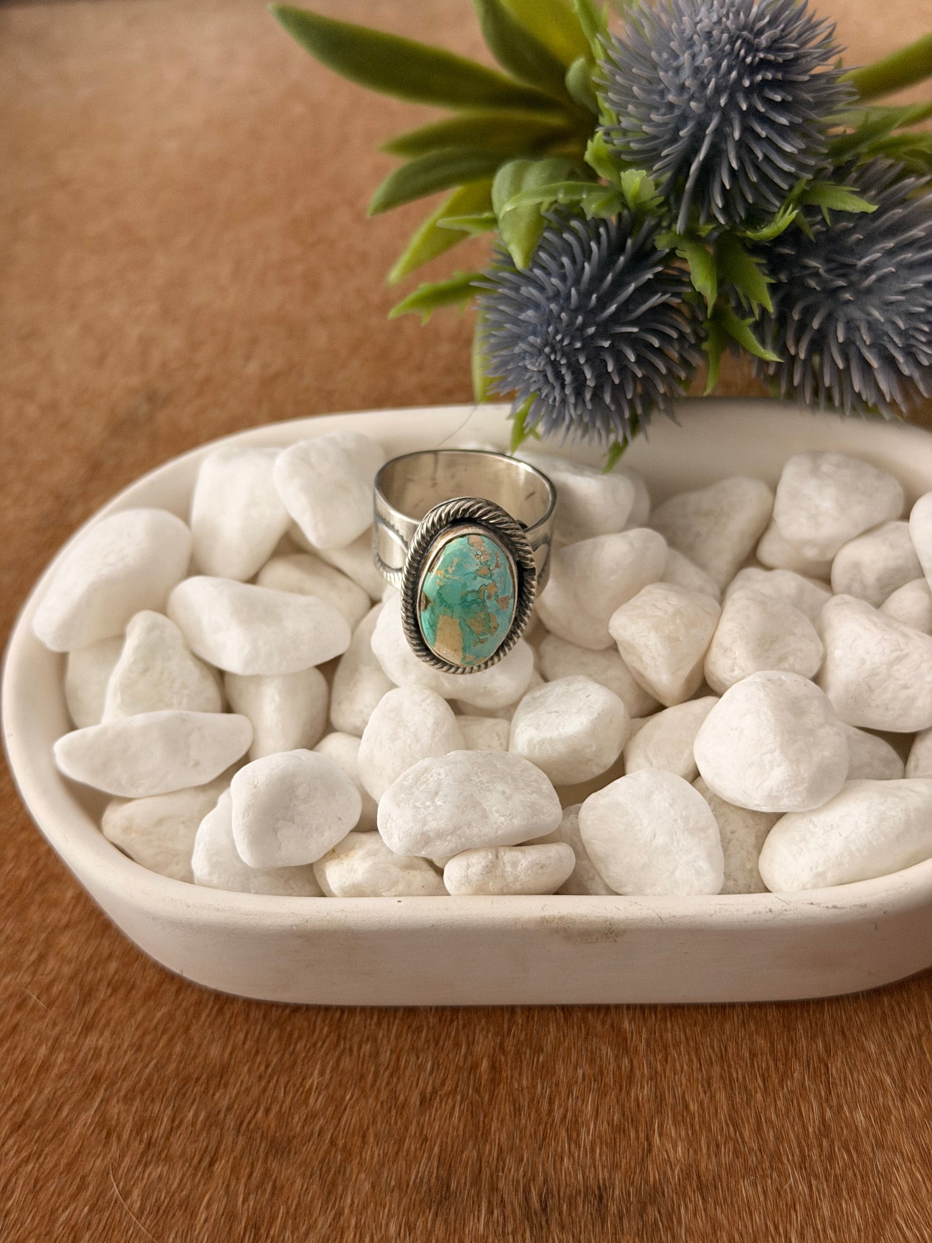 Navajo Made Carico Lake Turquoise & Sterling Silver Adjustable Ring