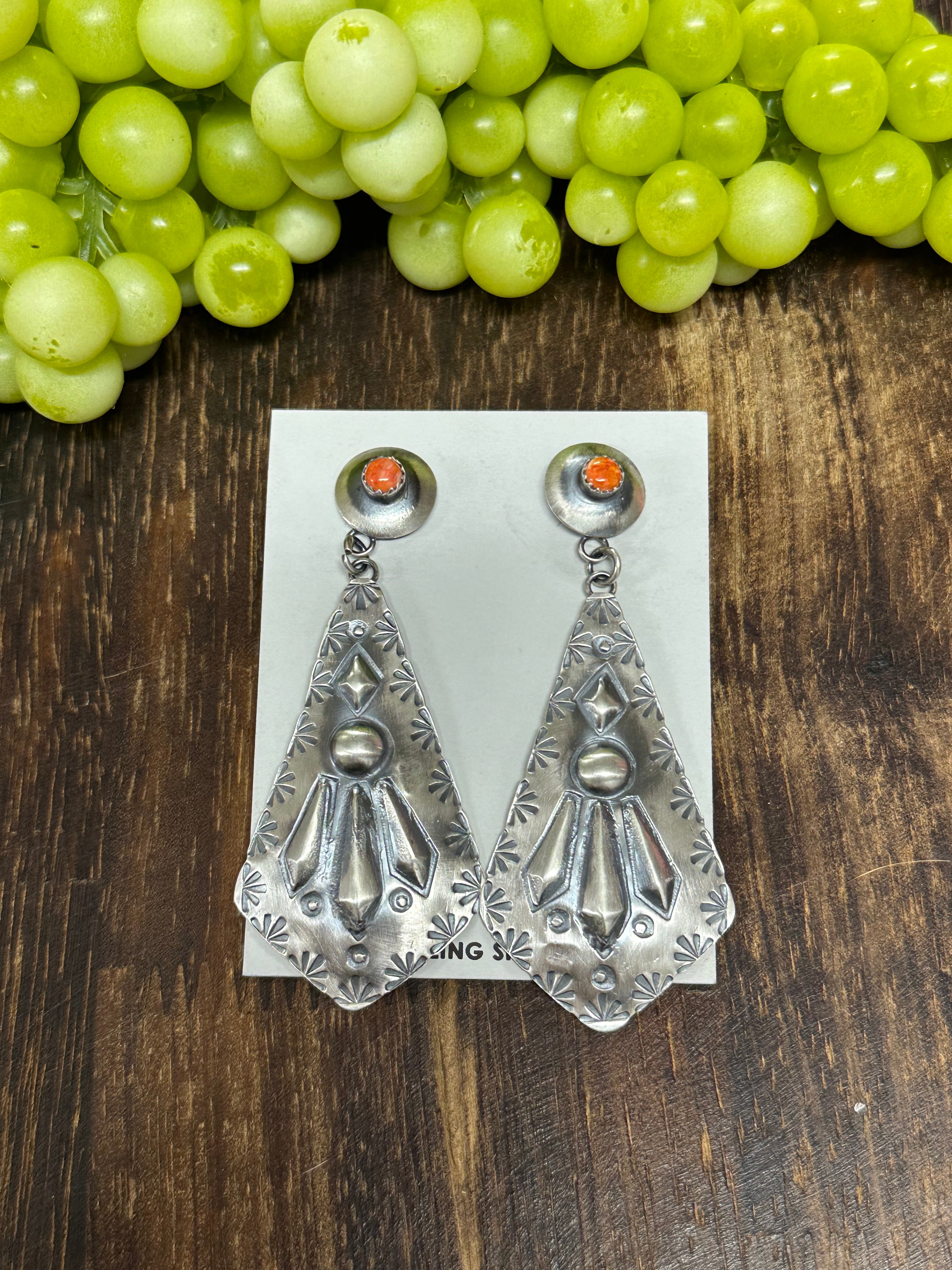 Tonya Yazzie Spiny Oyster & Sterling Silver Post Dangle Earrings