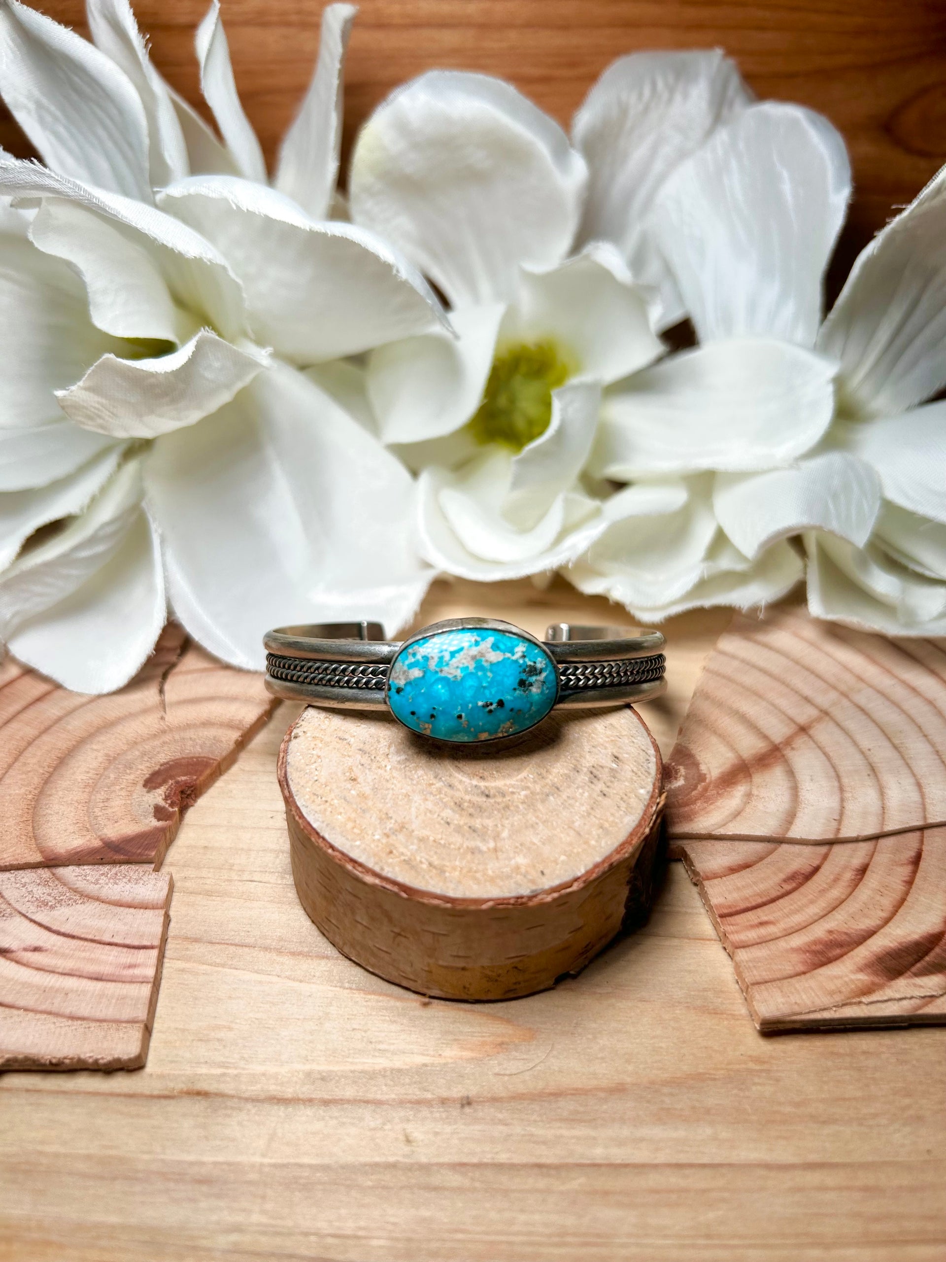 Navajo Made Kingman Turquoise & Sterling Silver Cuff Bracelet