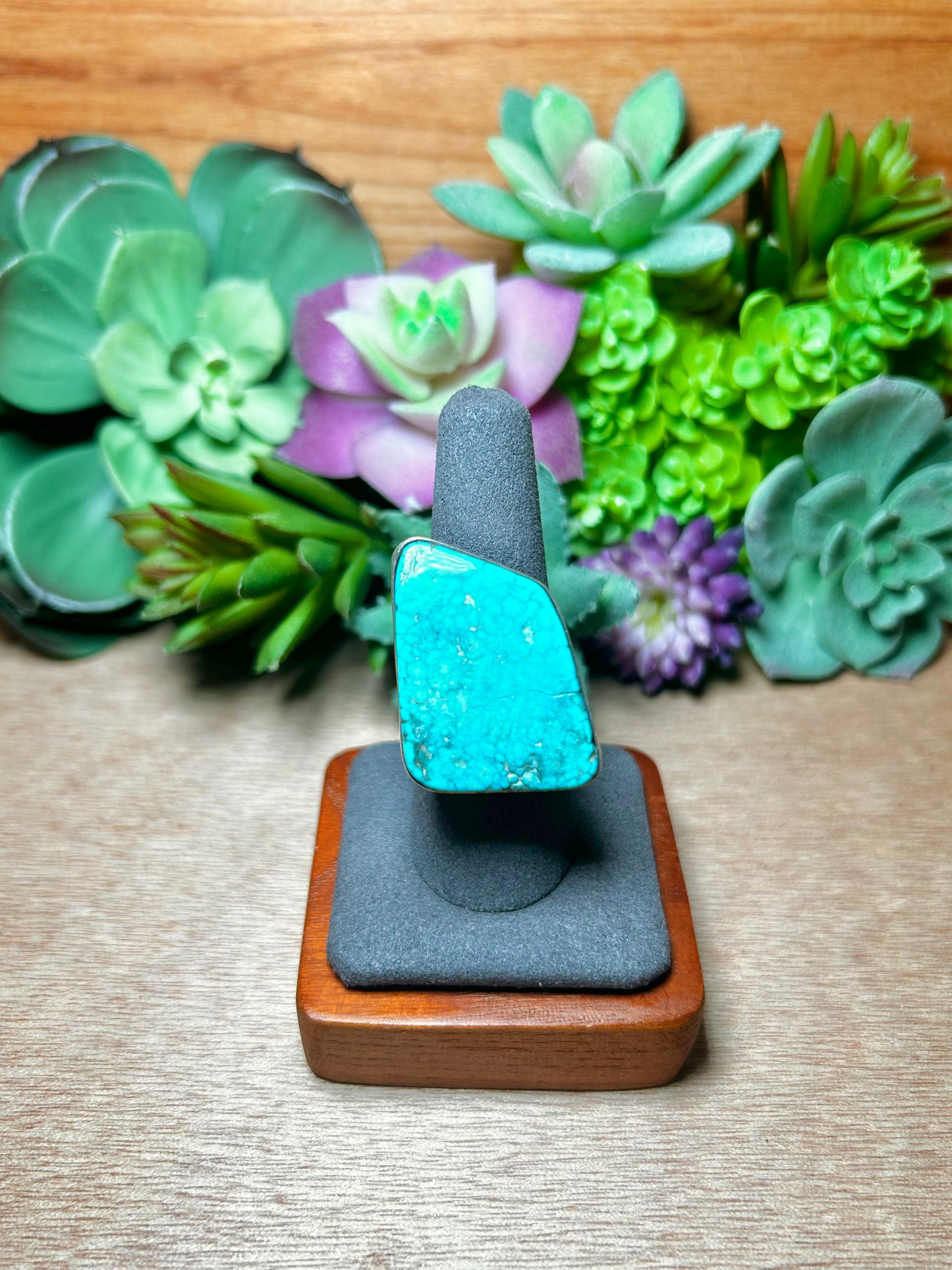 Navajo Made Kingman Turquoise & Sterling Silver Ring Size 8