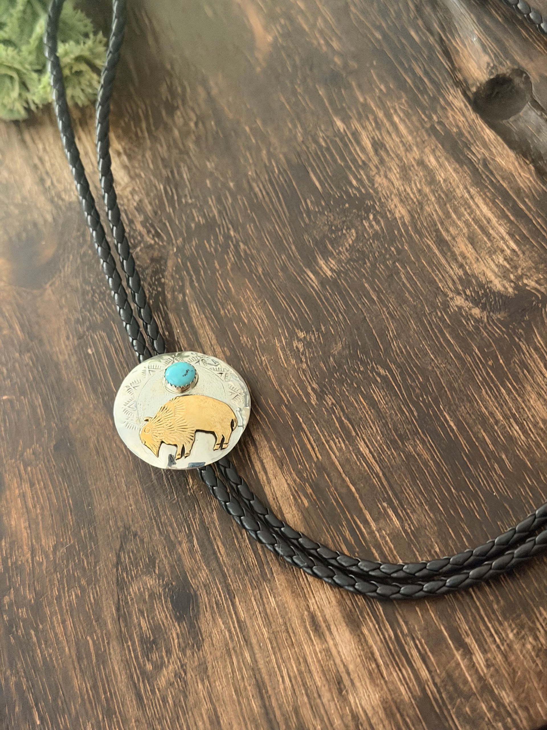 Navajo Made Kingman Turquoise & Sterling Silver Bolo Tie