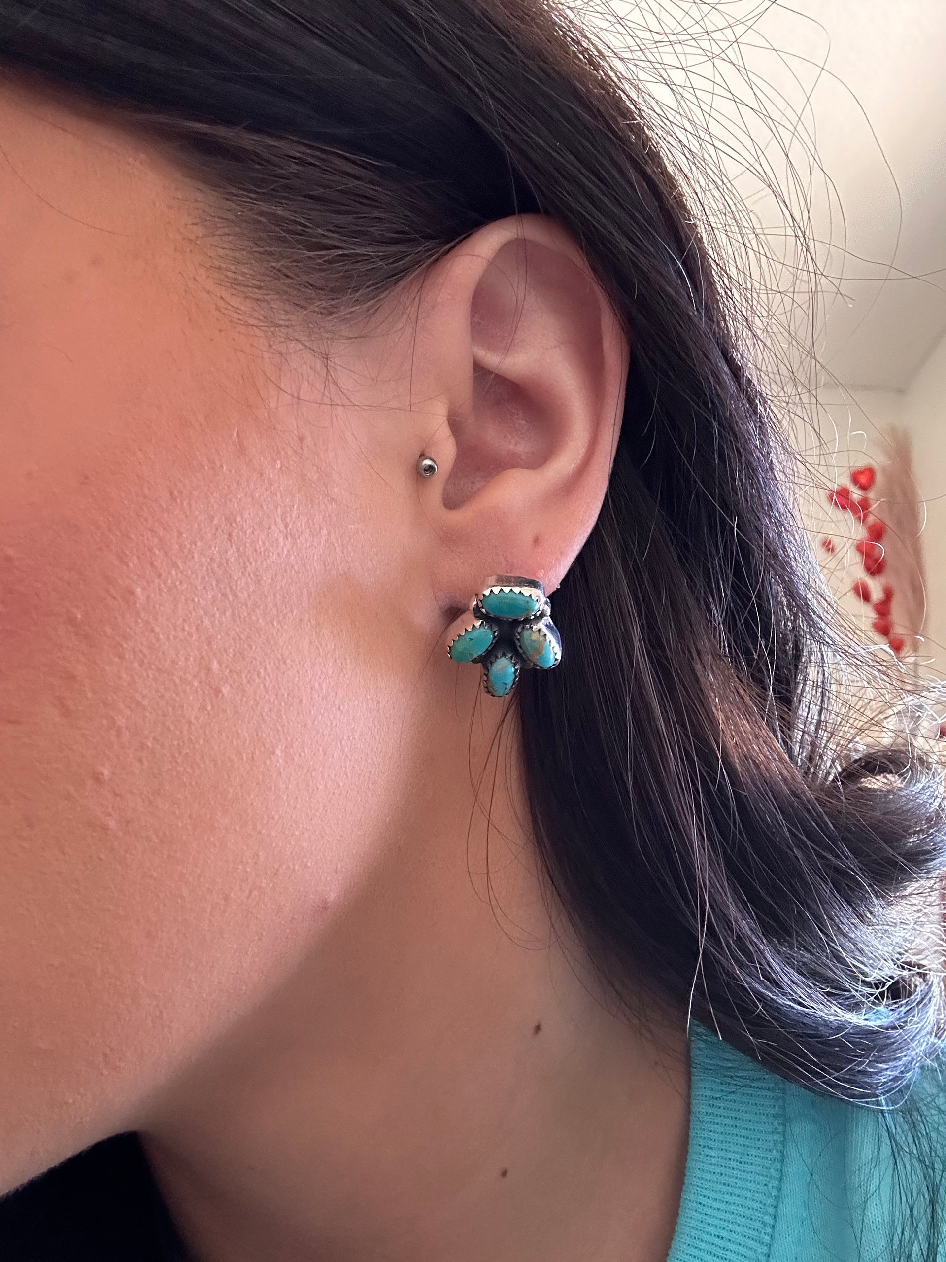Southwest Handmade Kingman Turquoise & Sterling Silver Post Earrings