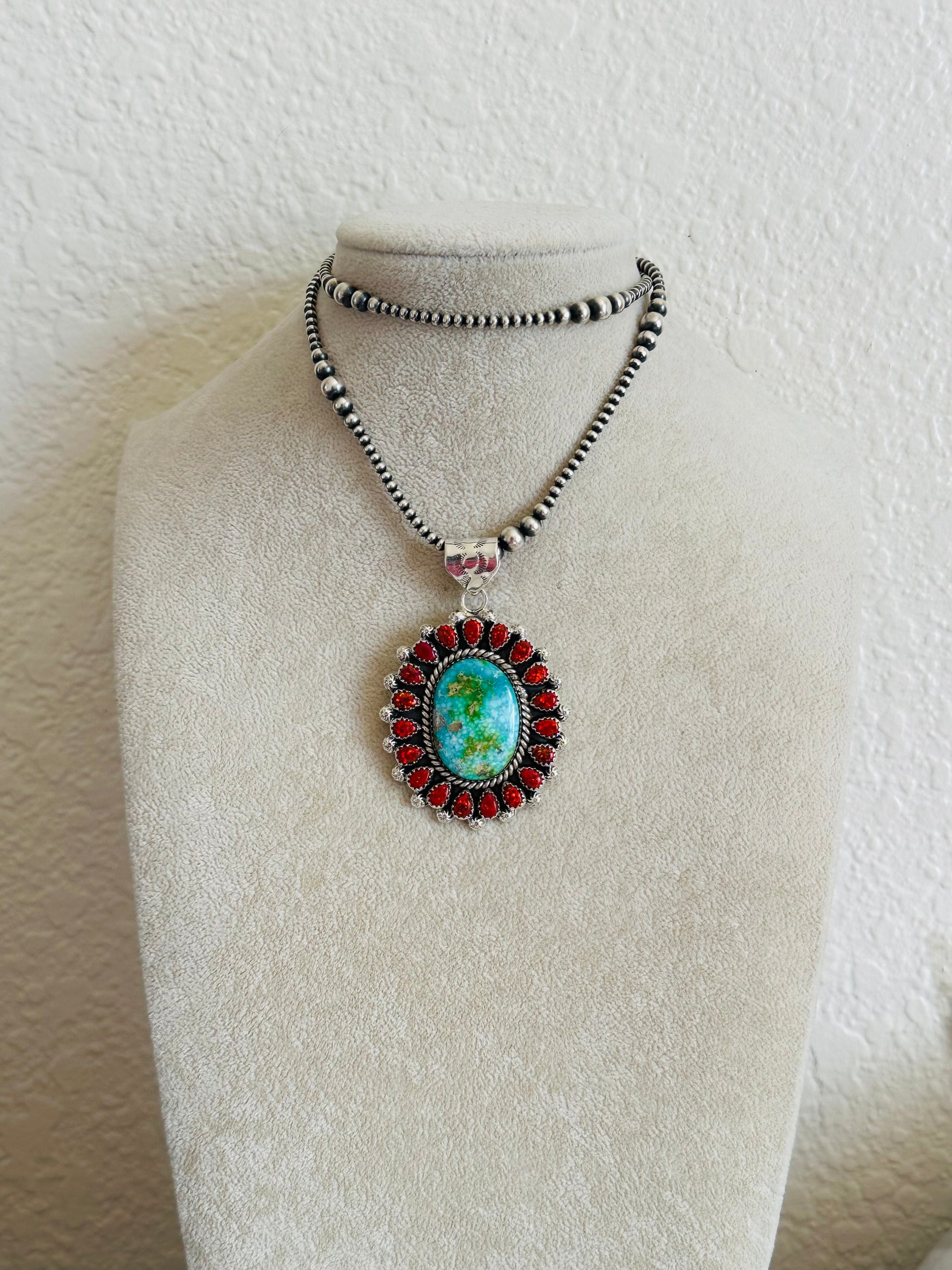 Southwest Handmade Multi Stone & Sterling Silver Cluster Pendant