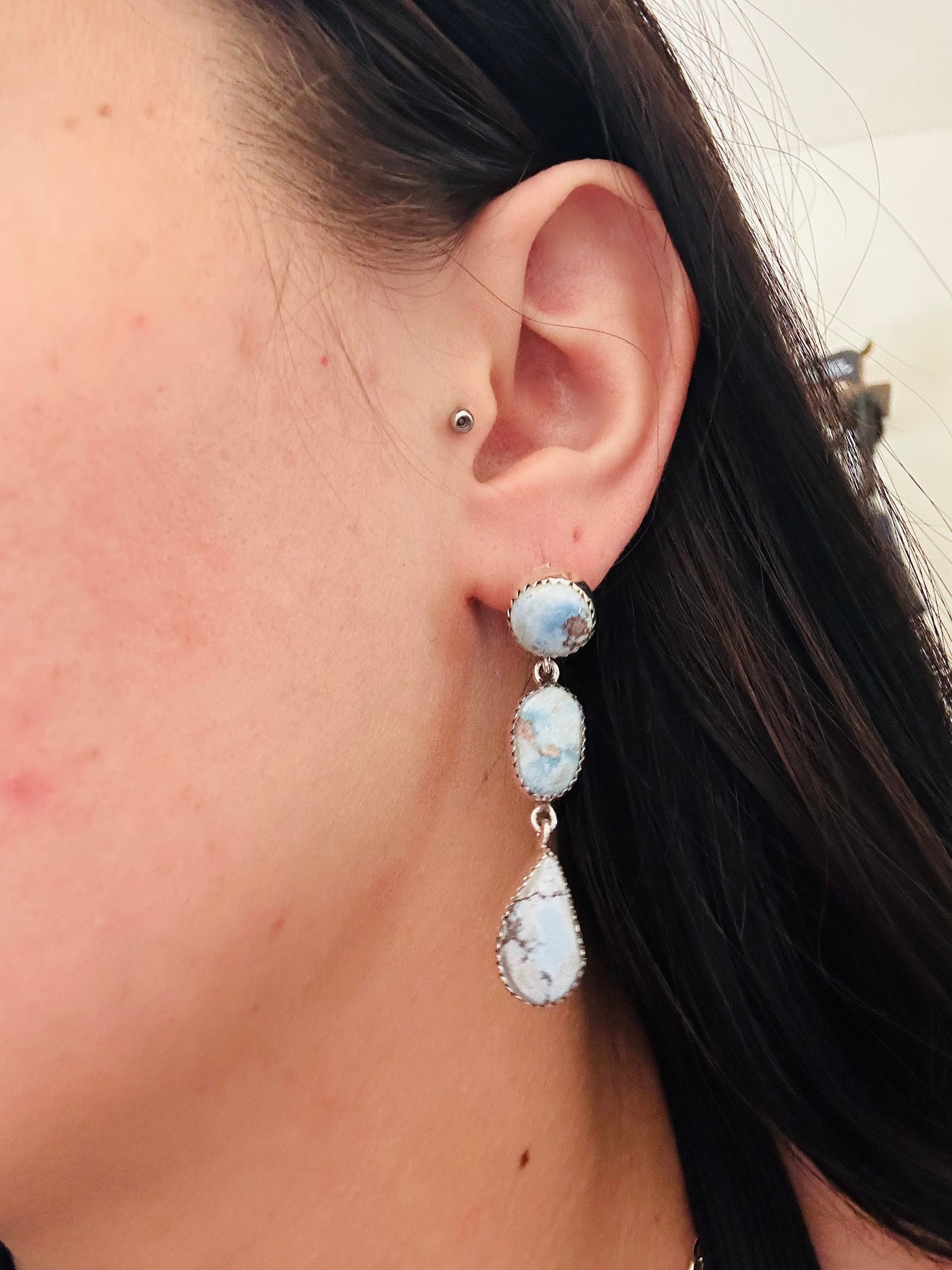 Southwest Handmade Golden Hills Turquoise & Sterling Silver Post Dangle Earrings