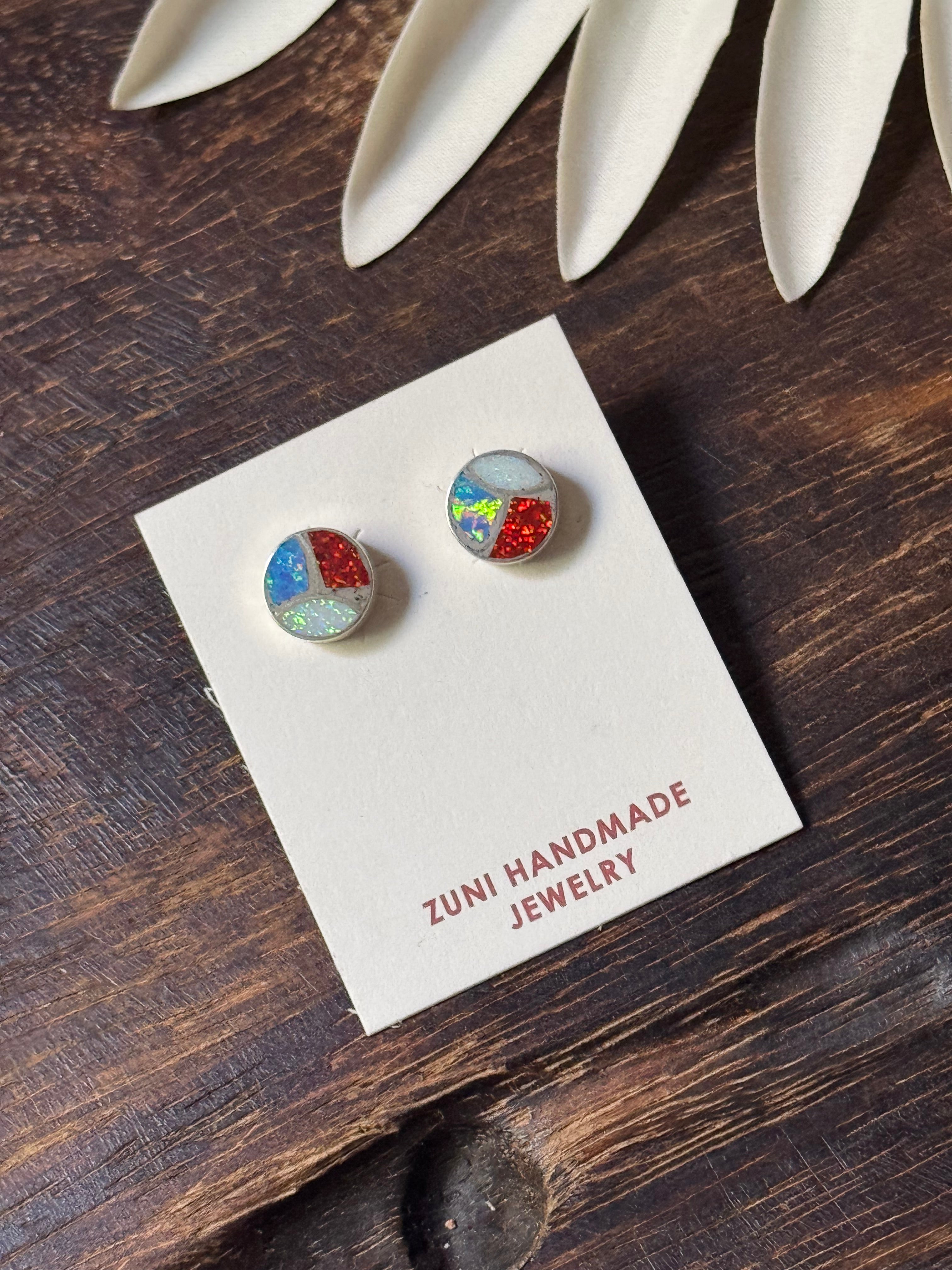 Zuni Made Opal & Sterling Silver Studs Earrings