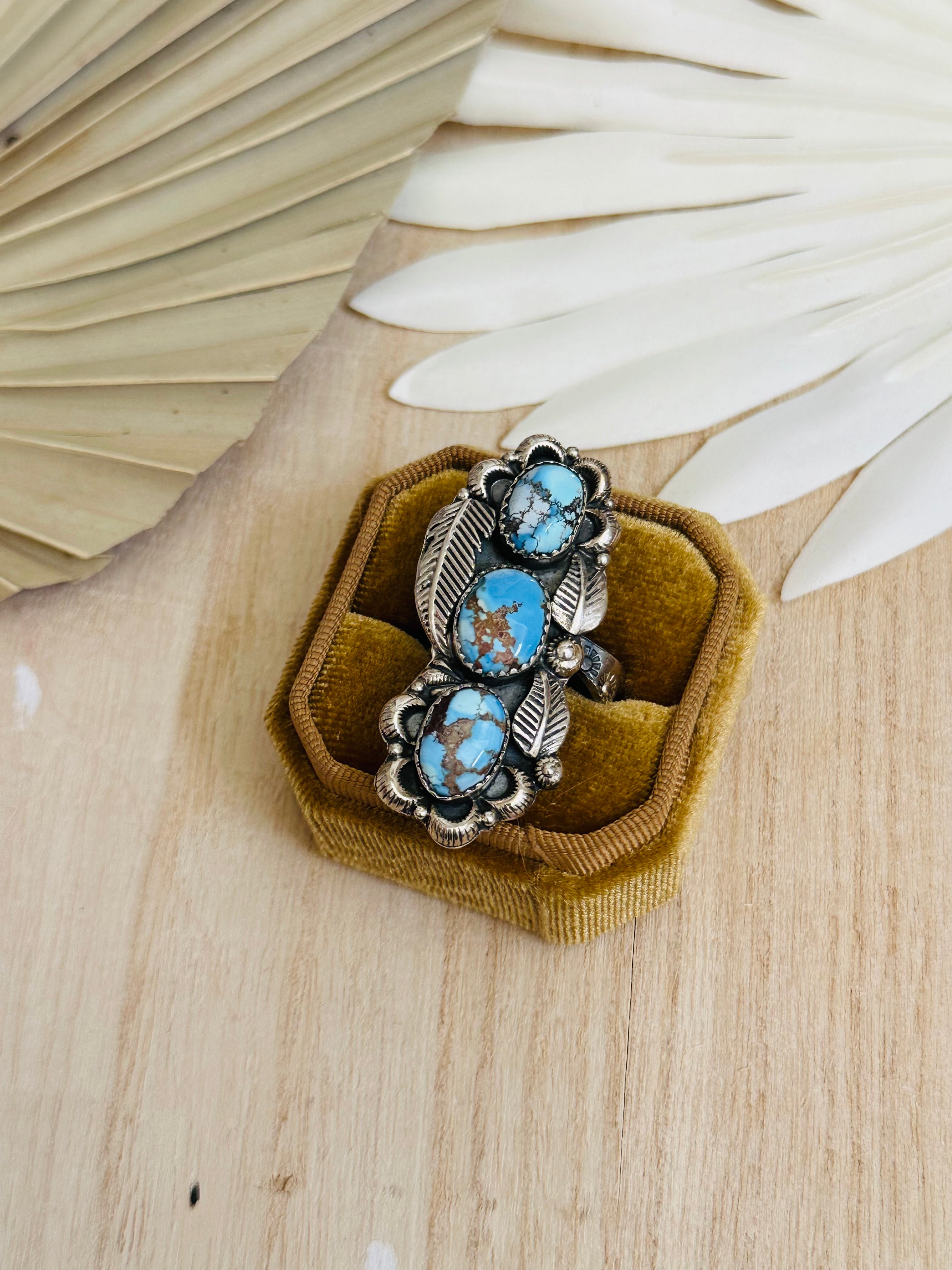 Southwest Handmade Golden Hills Turquoise & Sterling Silver Cluster Adjustable Ring